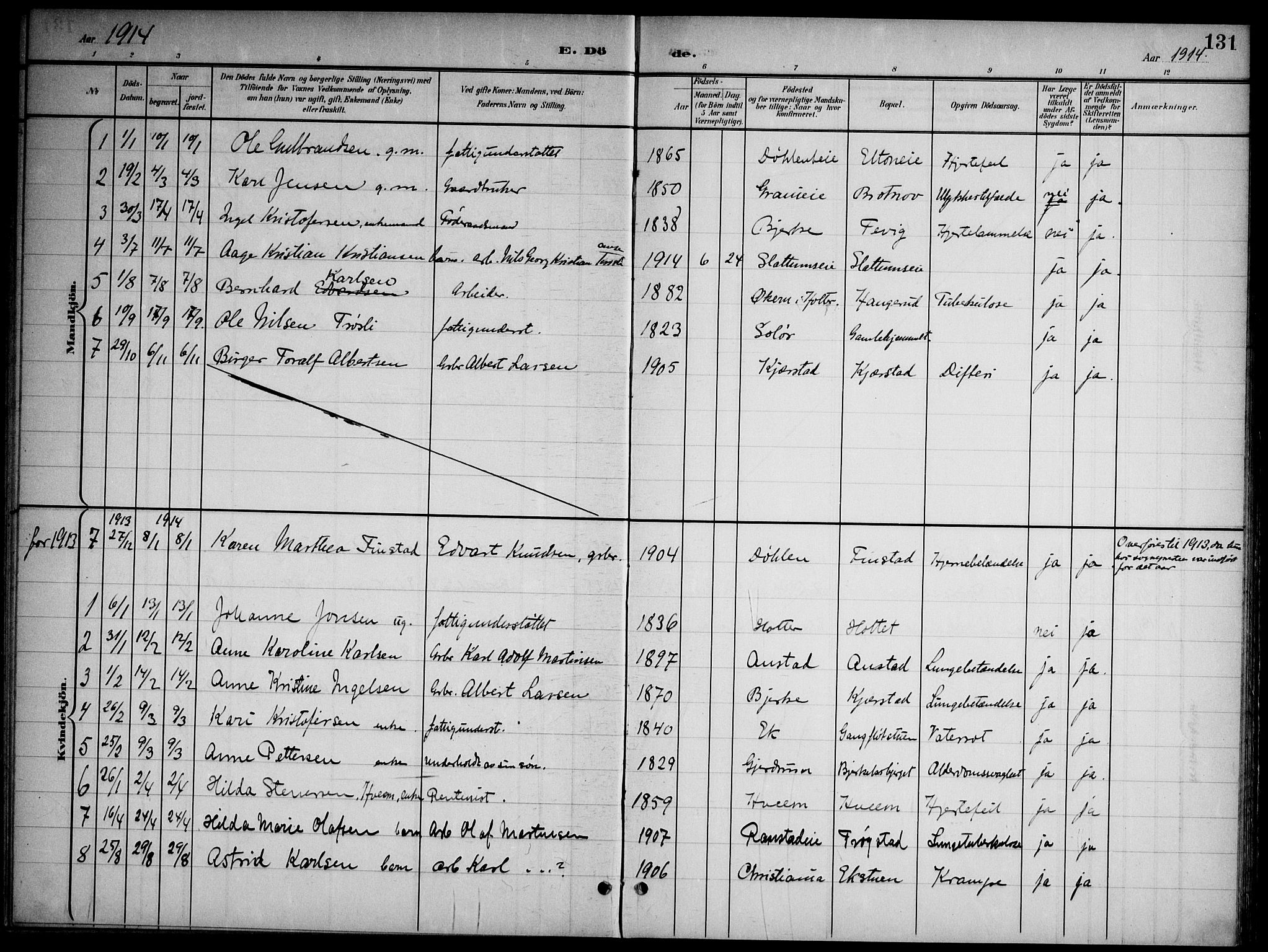 Nannestad prestekontor Kirkebøker, SAO/A-10414a/G/Gb/L0001: Parish register (copy) no. II 1, 1901-1917, p. 131
