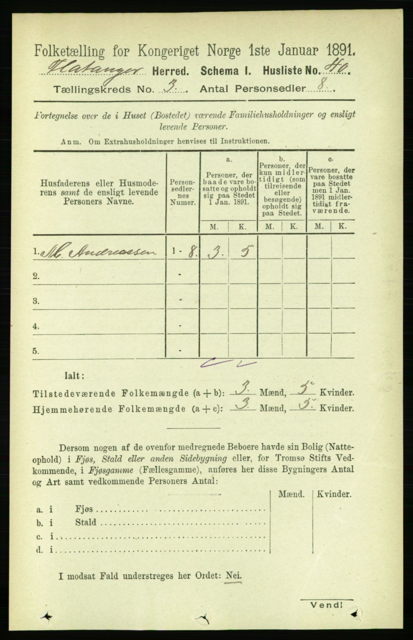 RA, 1891 census for 1749 Flatanger, 1891, p. 1315