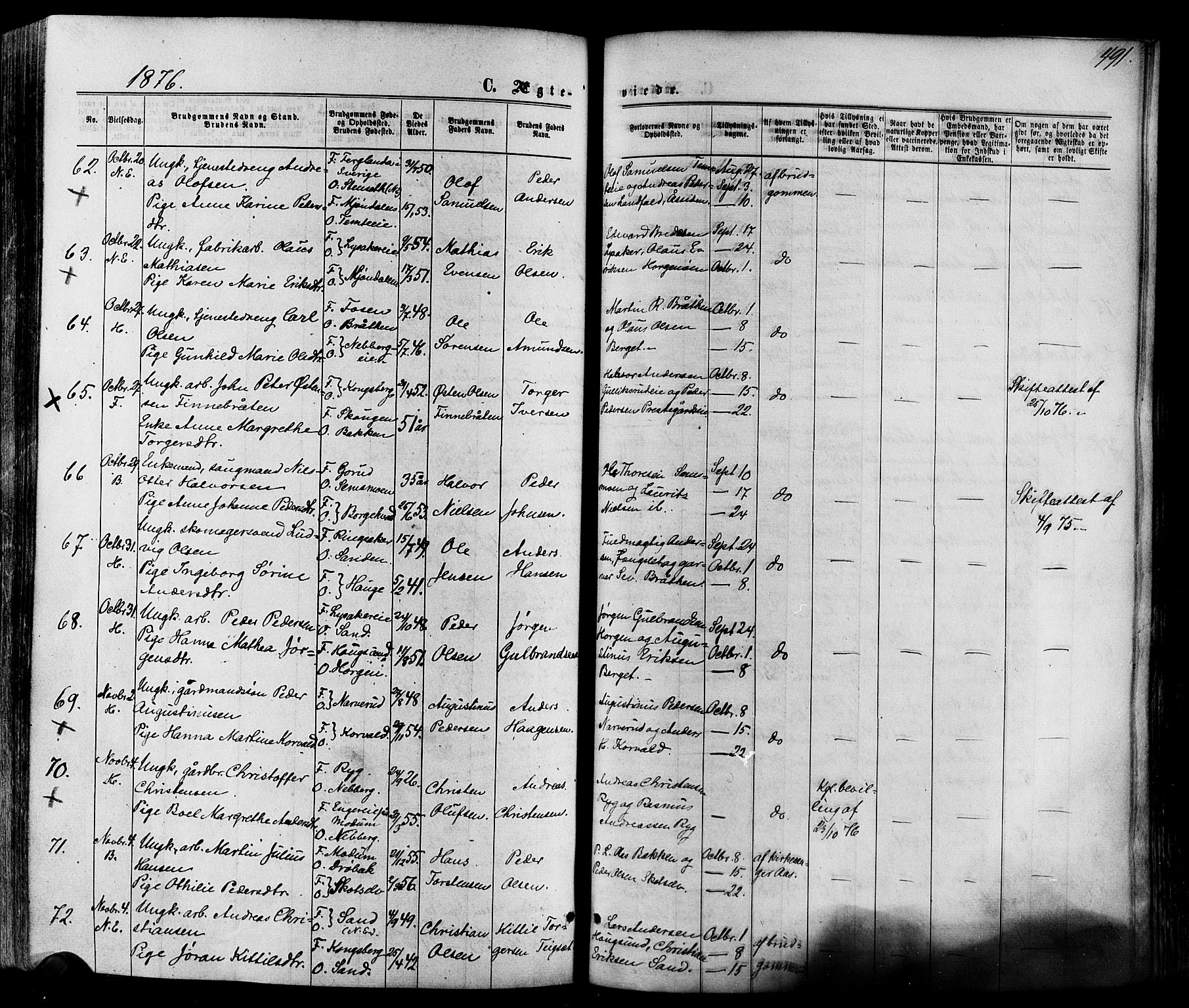 Eiker kirkebøker, AV/SAKO-A-4/F/Fa/L0017: Parish register (official) no. I 17, 1869-1877, p. 491