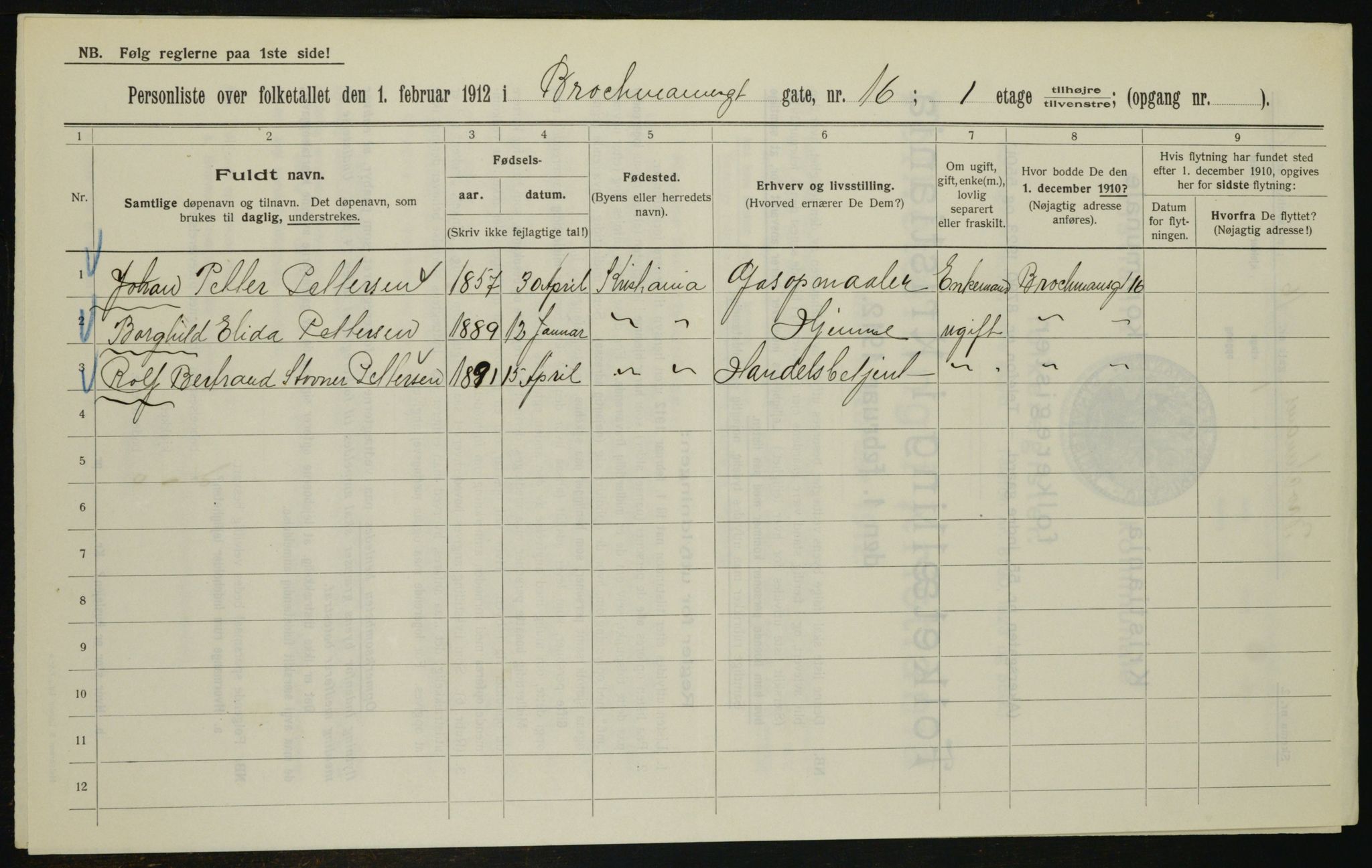 OBA, Municipal Census 1912 for Kristiania, 1912, p. 9537