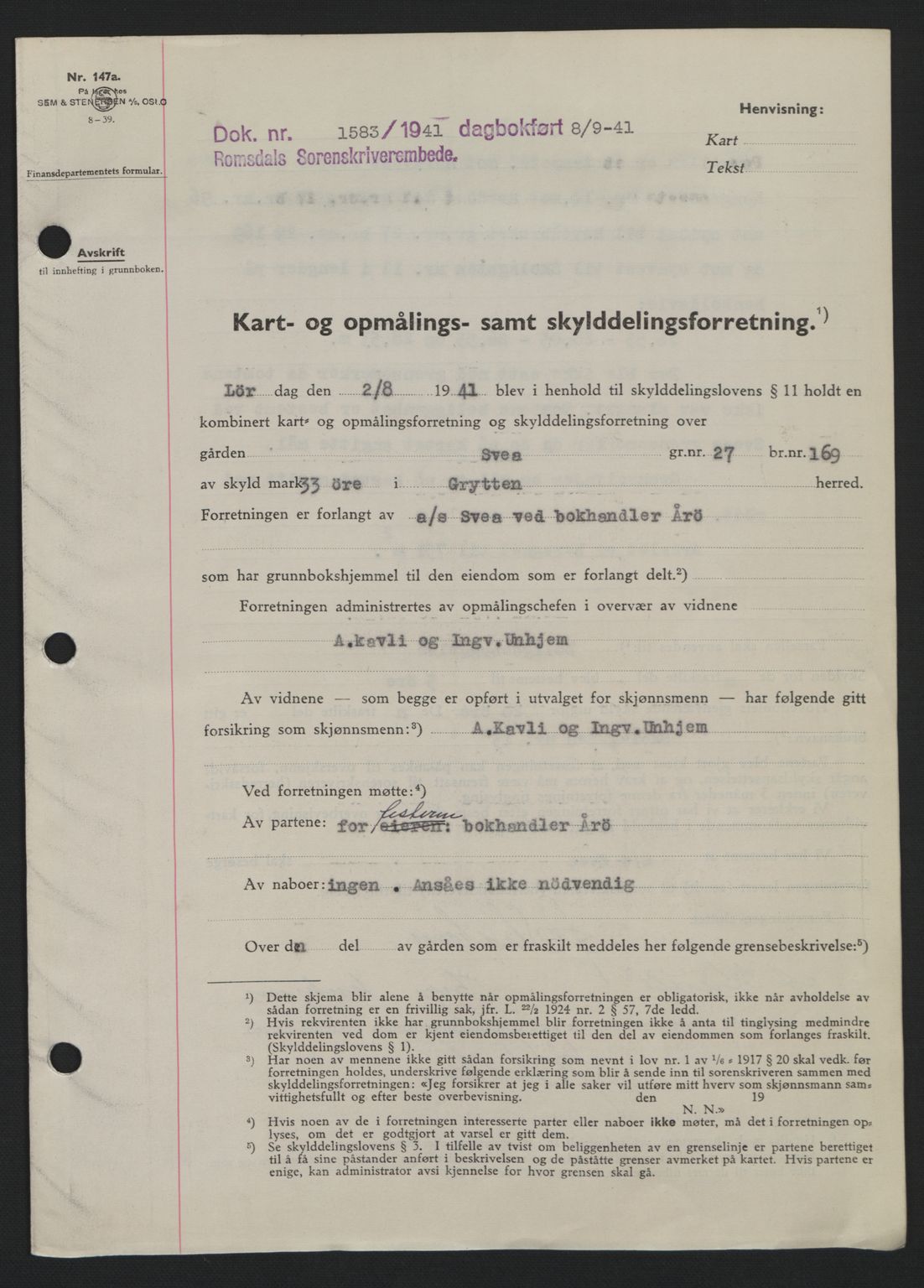 Romsdal sorenskriveri, AV/SAT-A-4149/1/2/2C: Mortgage book no. A10, 1941-1941, Diary no: : 1583/1941