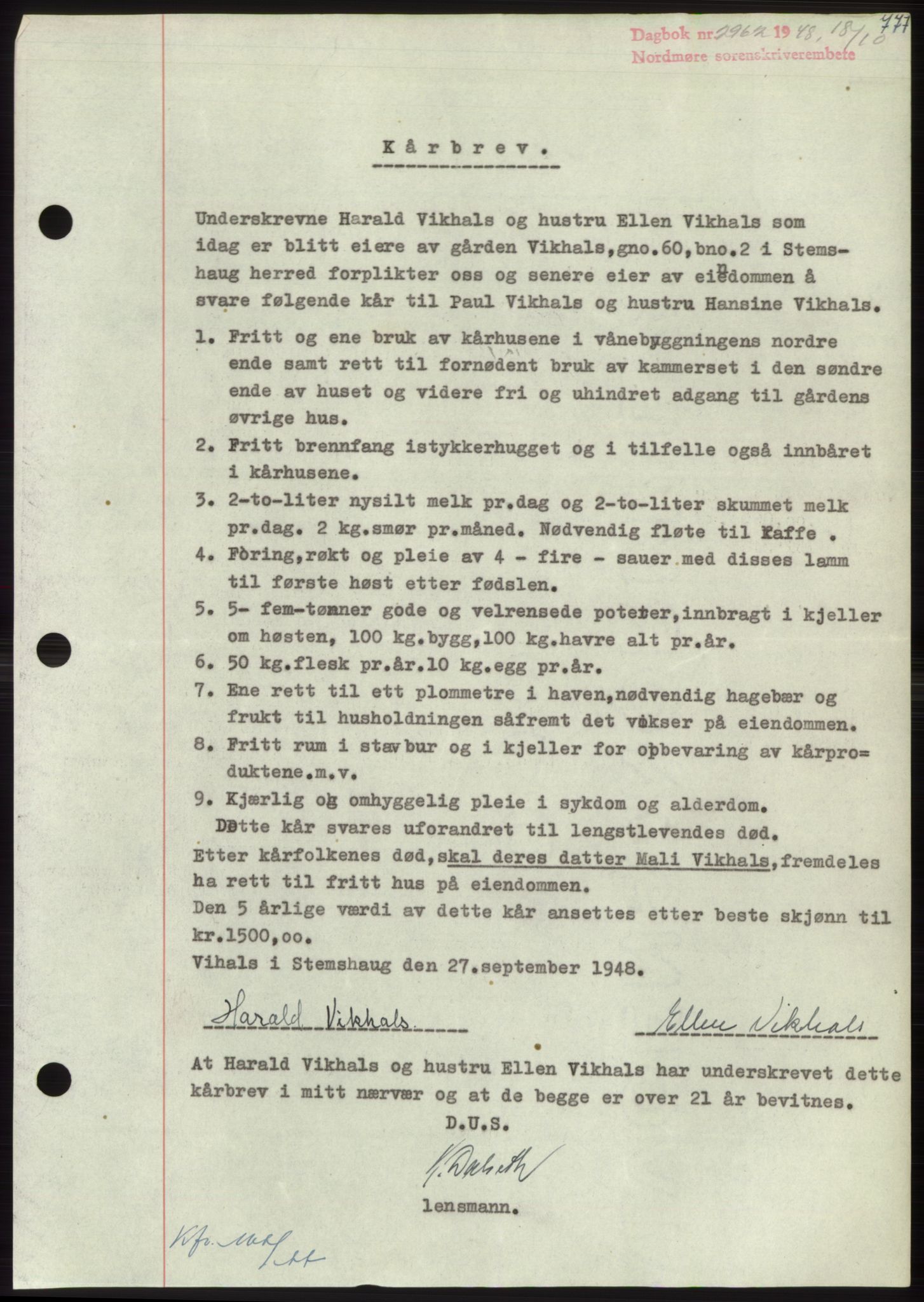 Nordmøre sorenskriveri, AV/SAT-A-4132/1/2/2Ca: Mortgage book no. B99, 1948-1948, Diary no: : 2962/1948