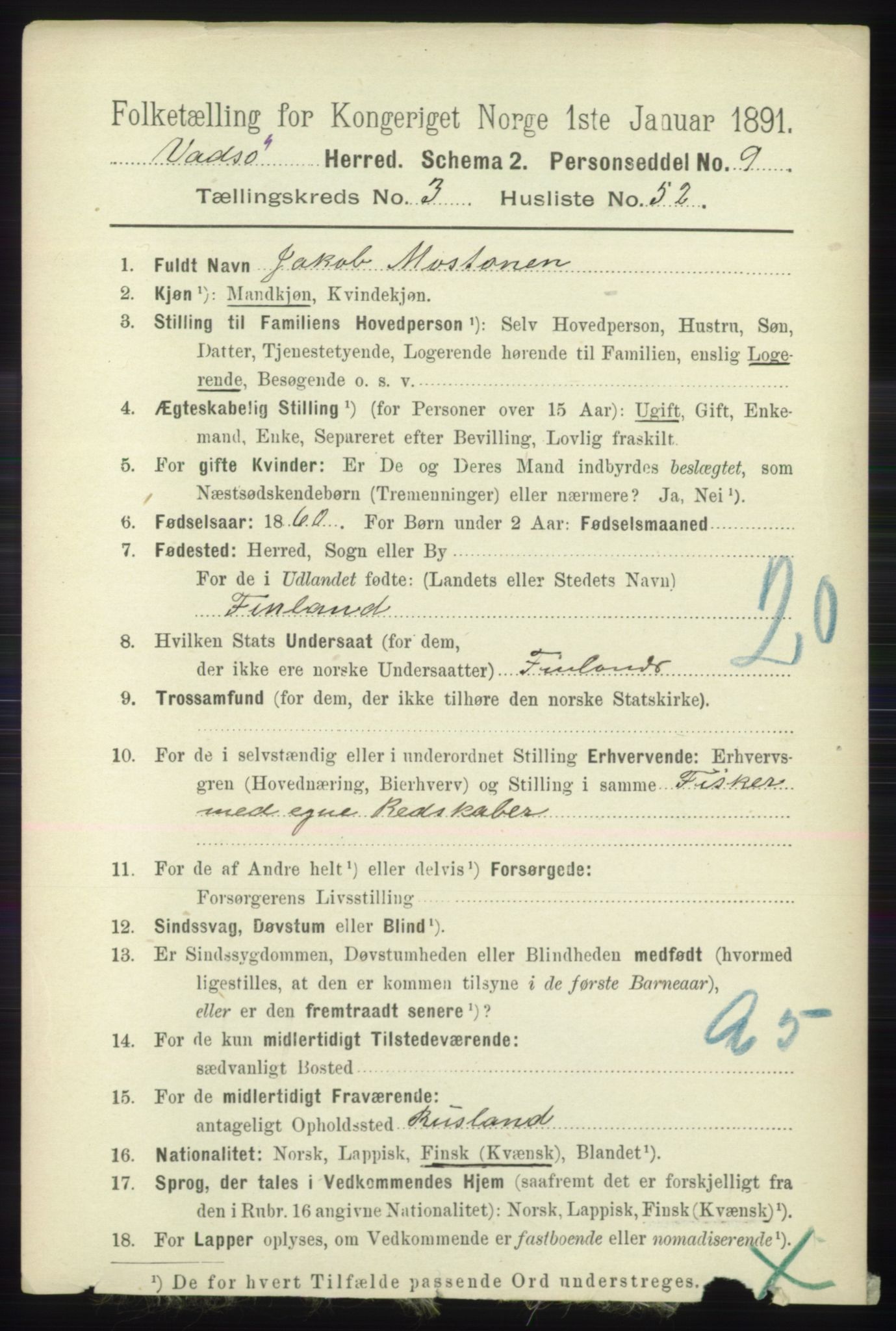 RA, 1891 census for 2029 Vadsø, 1891, p. 1142