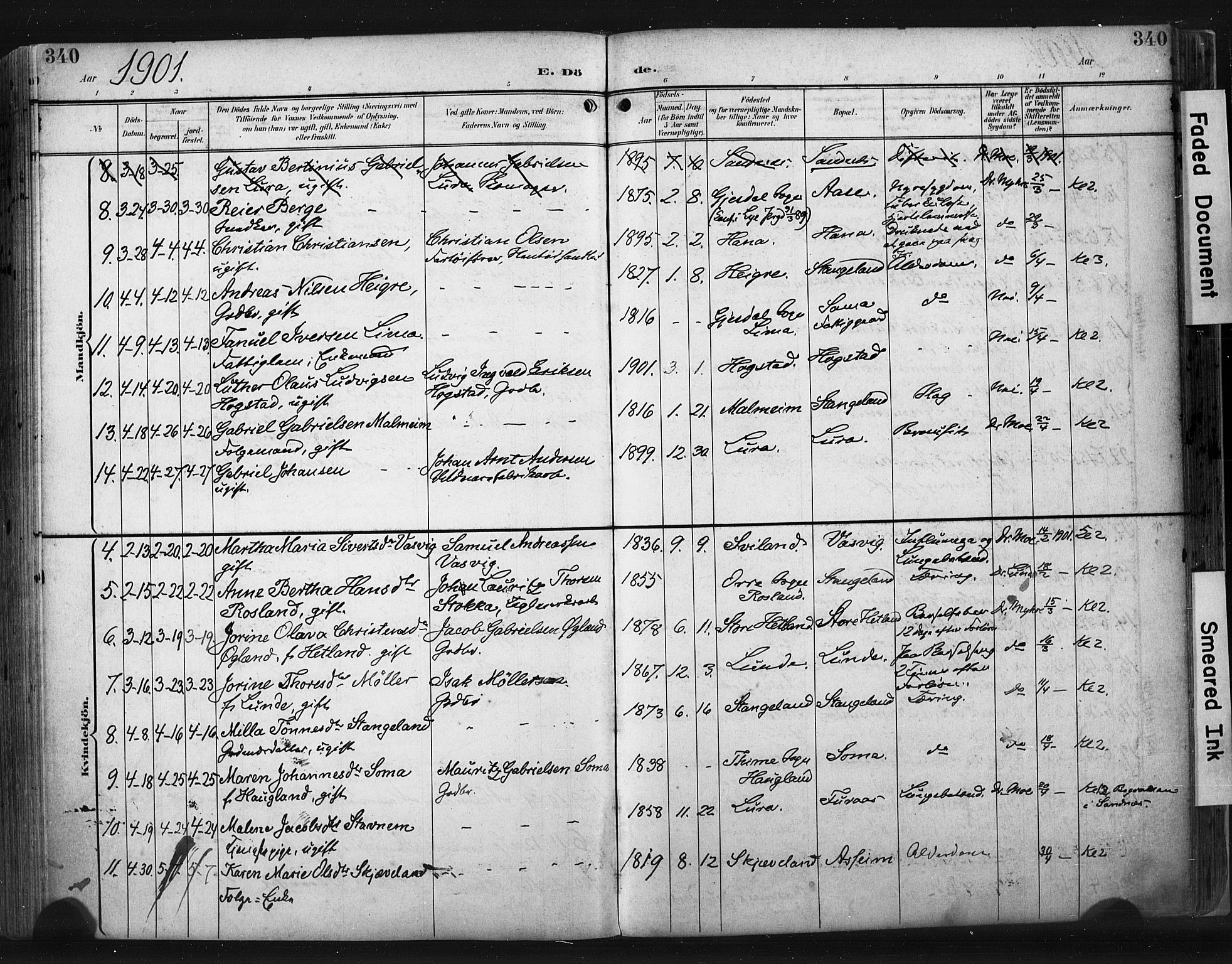 Høyland sokneprestkontor, SAST/A-101799/001/30BA/L0015: Parish register (official) no. A 14, 1899-1911, p. 340