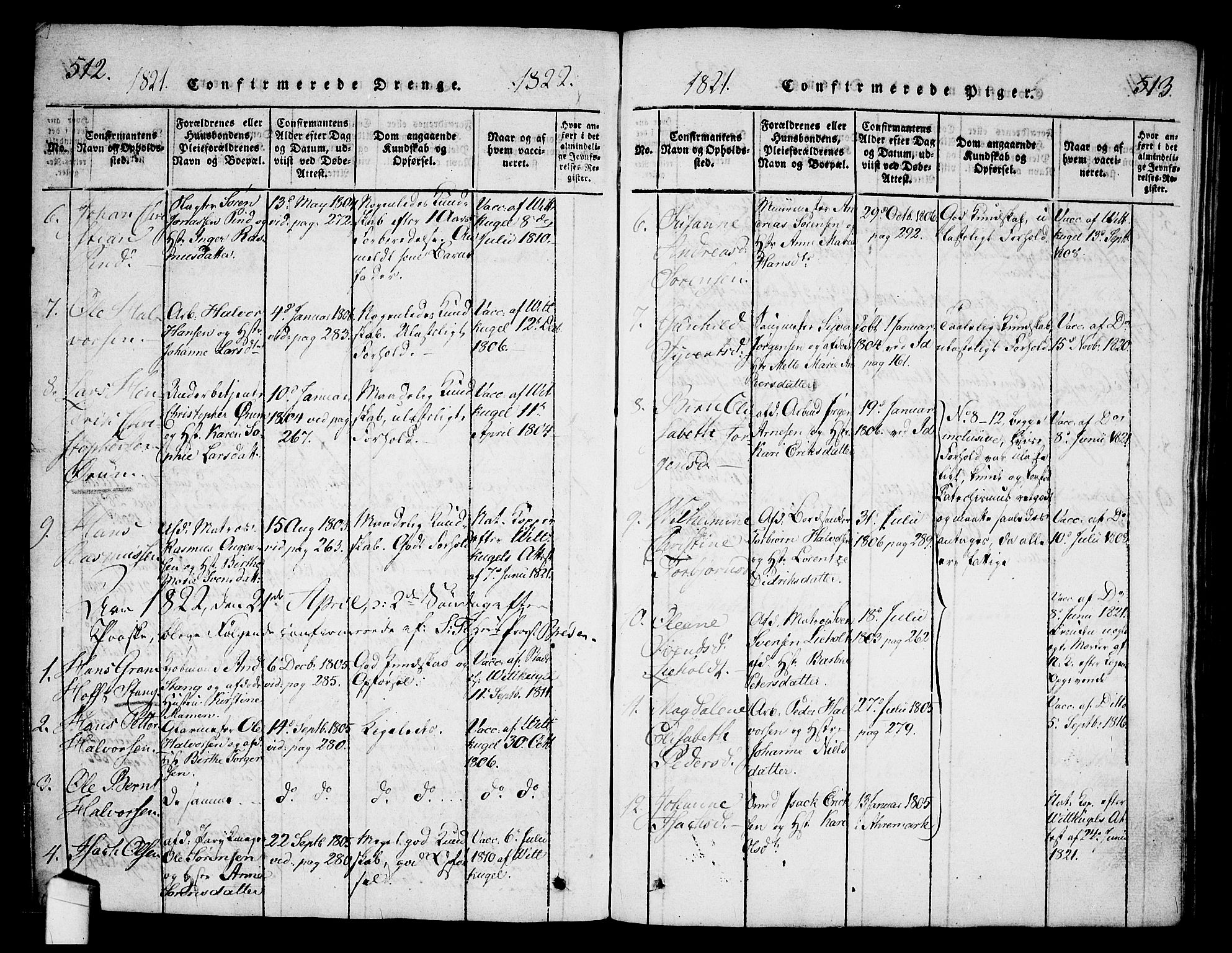 Halden prestekontor Kirkebøker, SAO/A-10909/G/Ga/L0001: Parish register (copy) no. 1, 1815-1833, p. 512-513