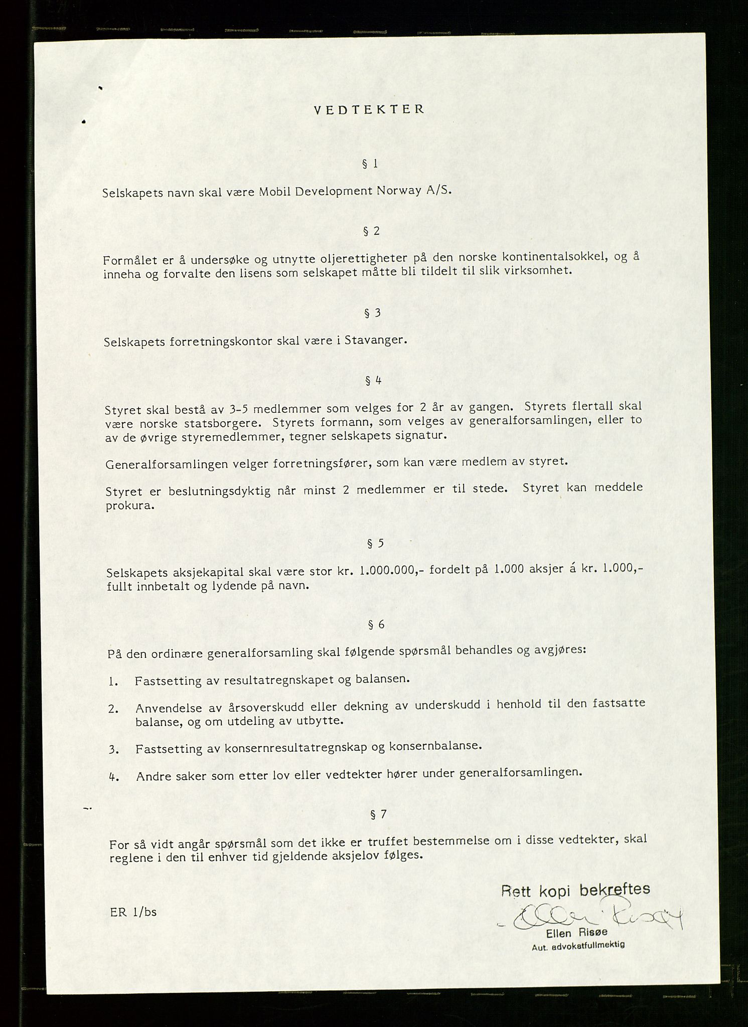 Pa 1578 - Mobil Exploration Norway Incorporated, AV/SAST-A-102024/7/A/Aa/L0001: Styreprotokoll og dokumenter, 1973-1998