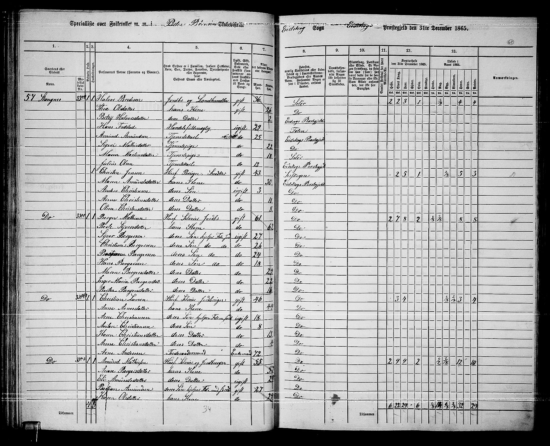 RA, 1865 census for Eidskog, 1865, p. 61