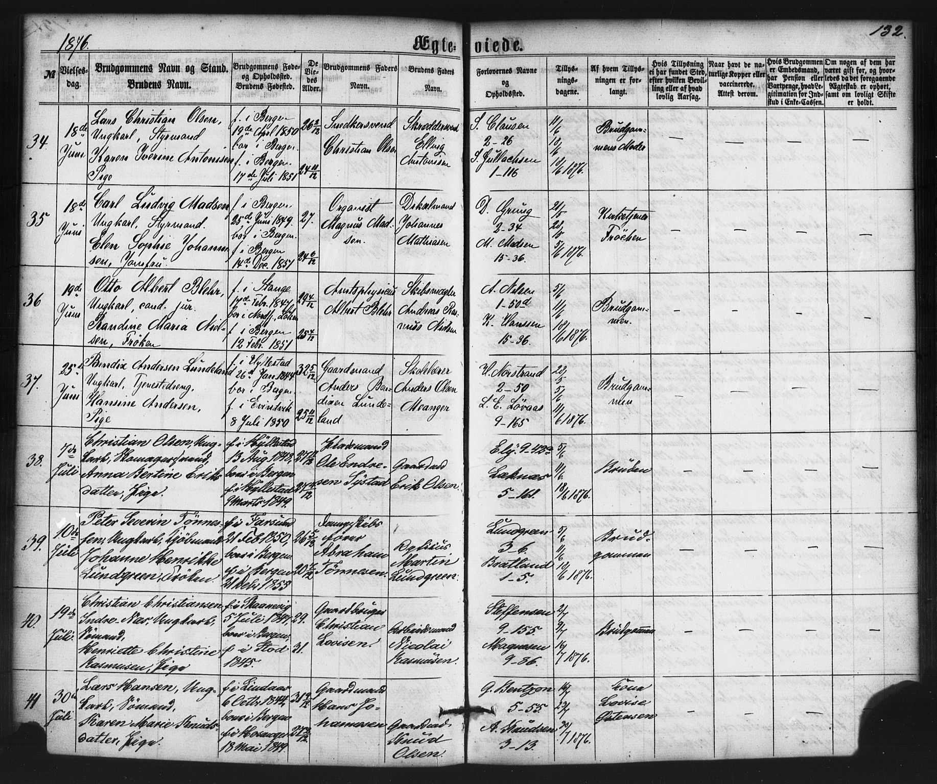 Nykirken Sokneprestembete, AV/SAB-A-77101/H/Haa/L0032: Parish register (official) no. D 2, 1861-1883, p. 132