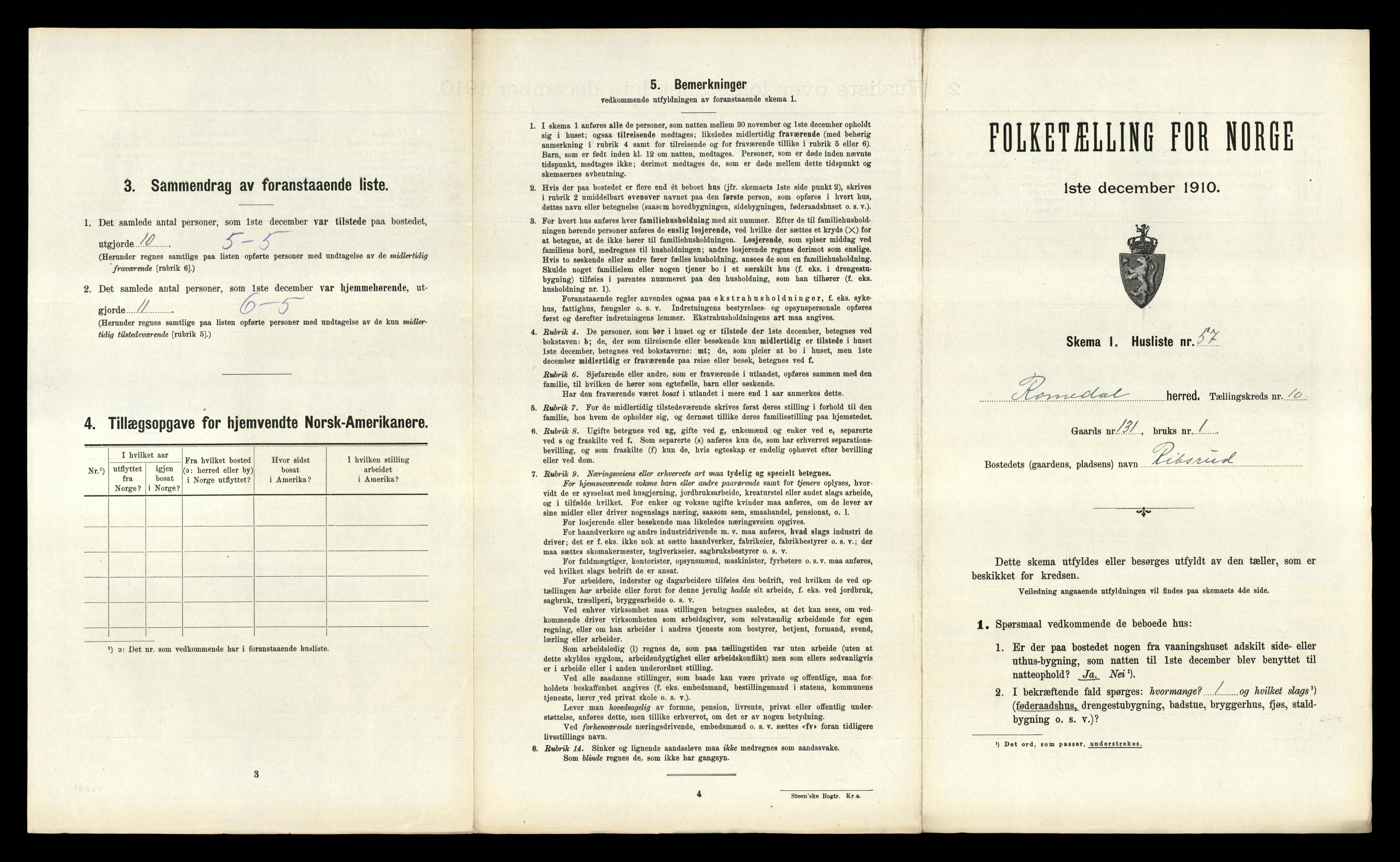 RA, 1910 census for Romedal, 1910, p. 1667