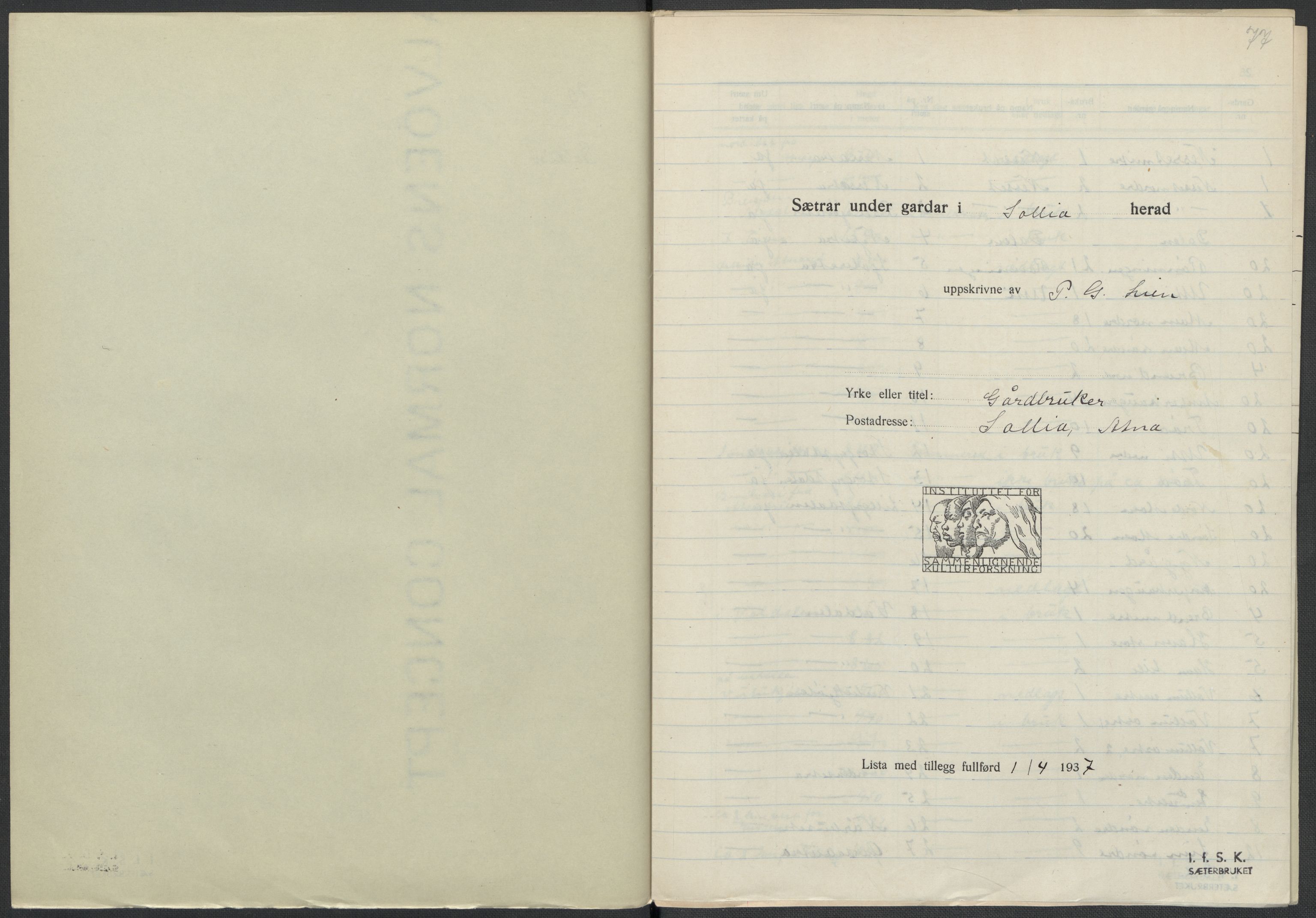 Instituttet for sammenlignende kulturforskning, AV/RA-PA-0424/F/Fc/L0003/0002: Eske B3: / Hedmark (perm V), 1934-1937, p. 77