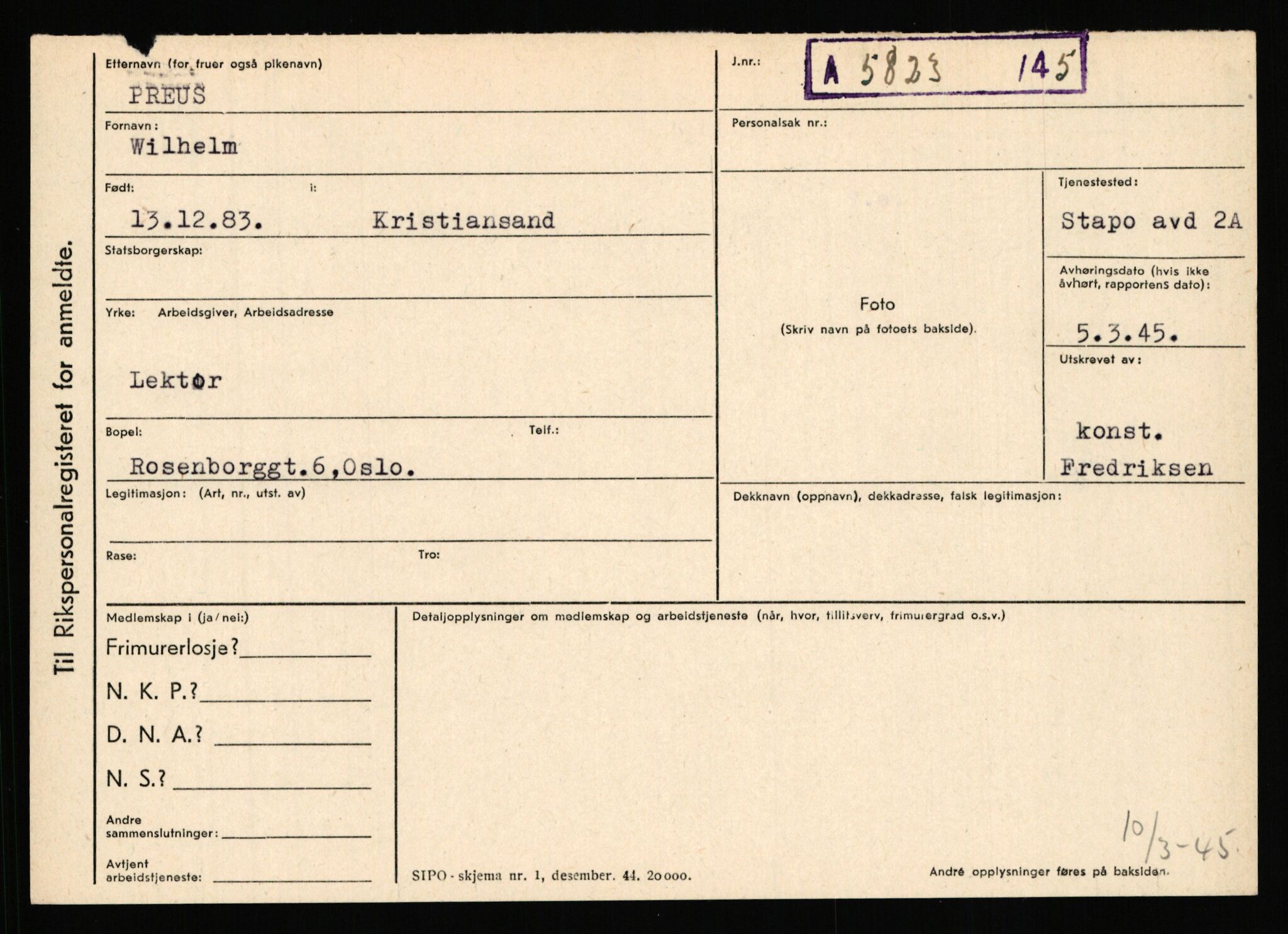 Statspolitiet - Hovedkontoret / Osloavdelingen, AV/RA-S-1329/C/Ca/L0012: Oanæs - Quistgaard	, 1943-1945, p. 4831