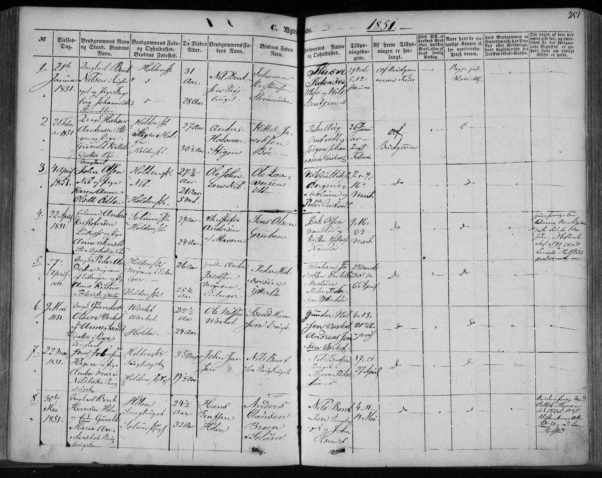 Holla kirkebøker, SAKO/A-272/F/Fa/L0005: Parish register (official) no. 5, 1849-1860, p. 251