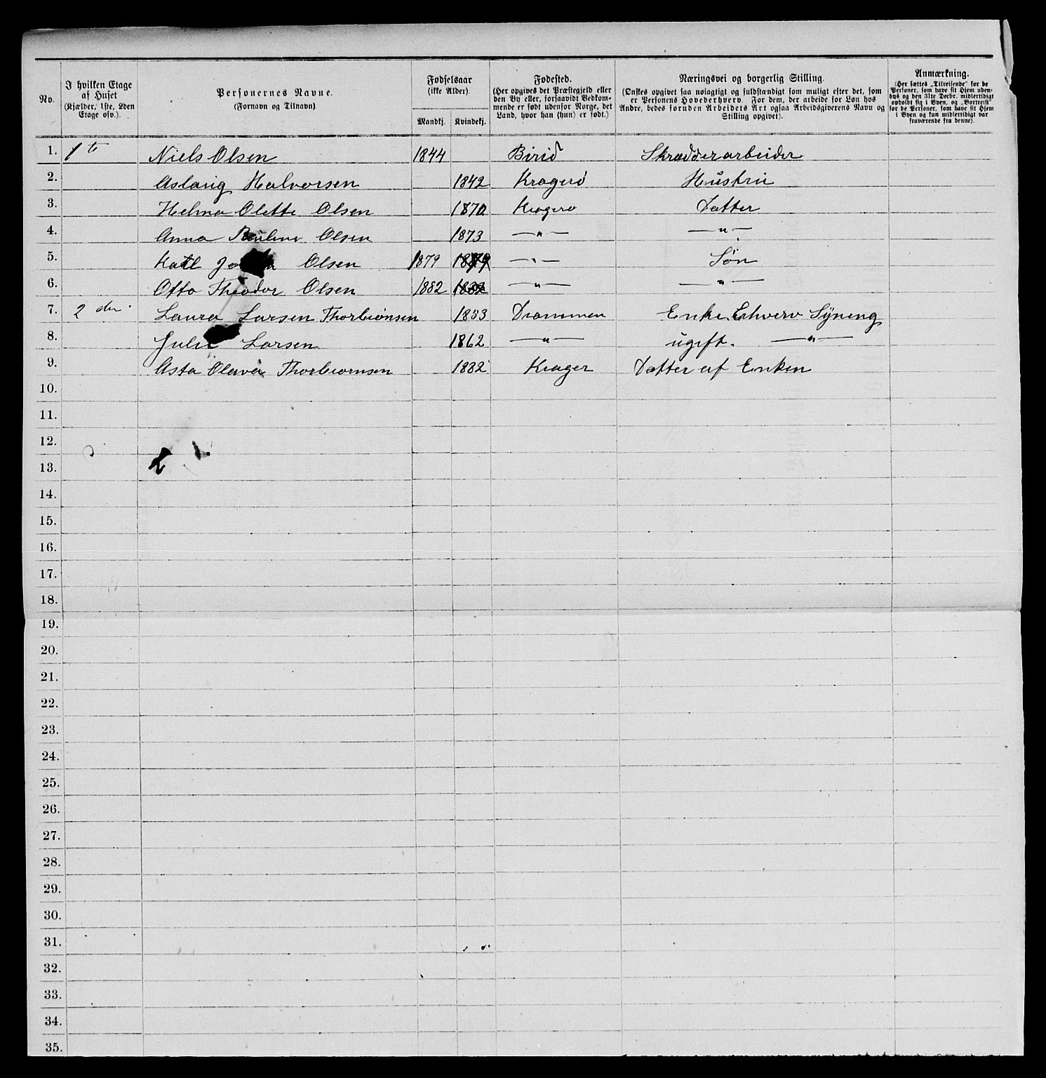 SAKO, 1885 census for 0801 Kragerø, 1885, p. 866