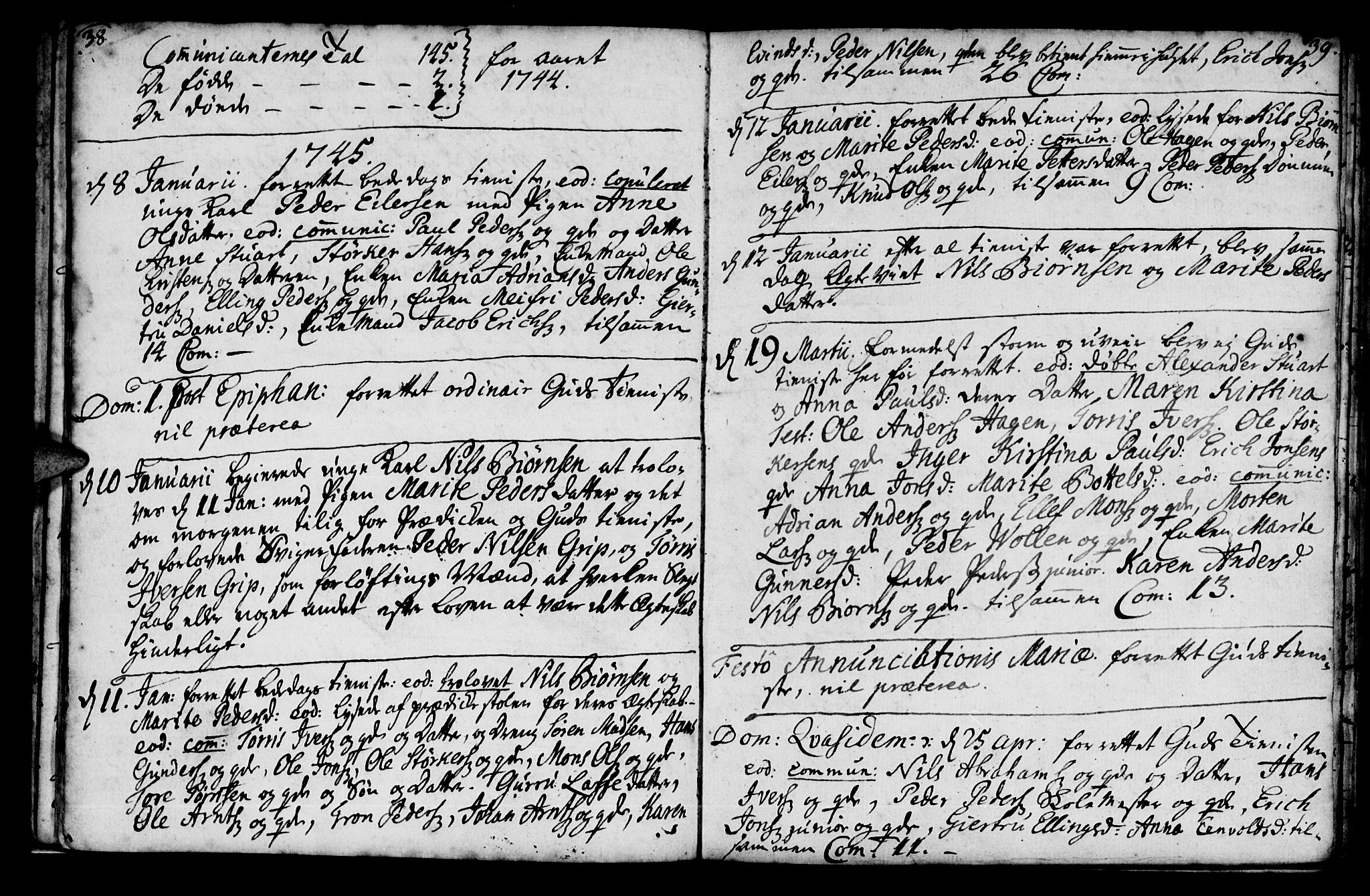 Ministerialprotokoller, klokkerbøker og fødselsregistre - Møre og Romsdal, AV/SAT-A-1454/574/L0875: Parish register (official) no. 574A01, 1733-1753, p. 38-39
