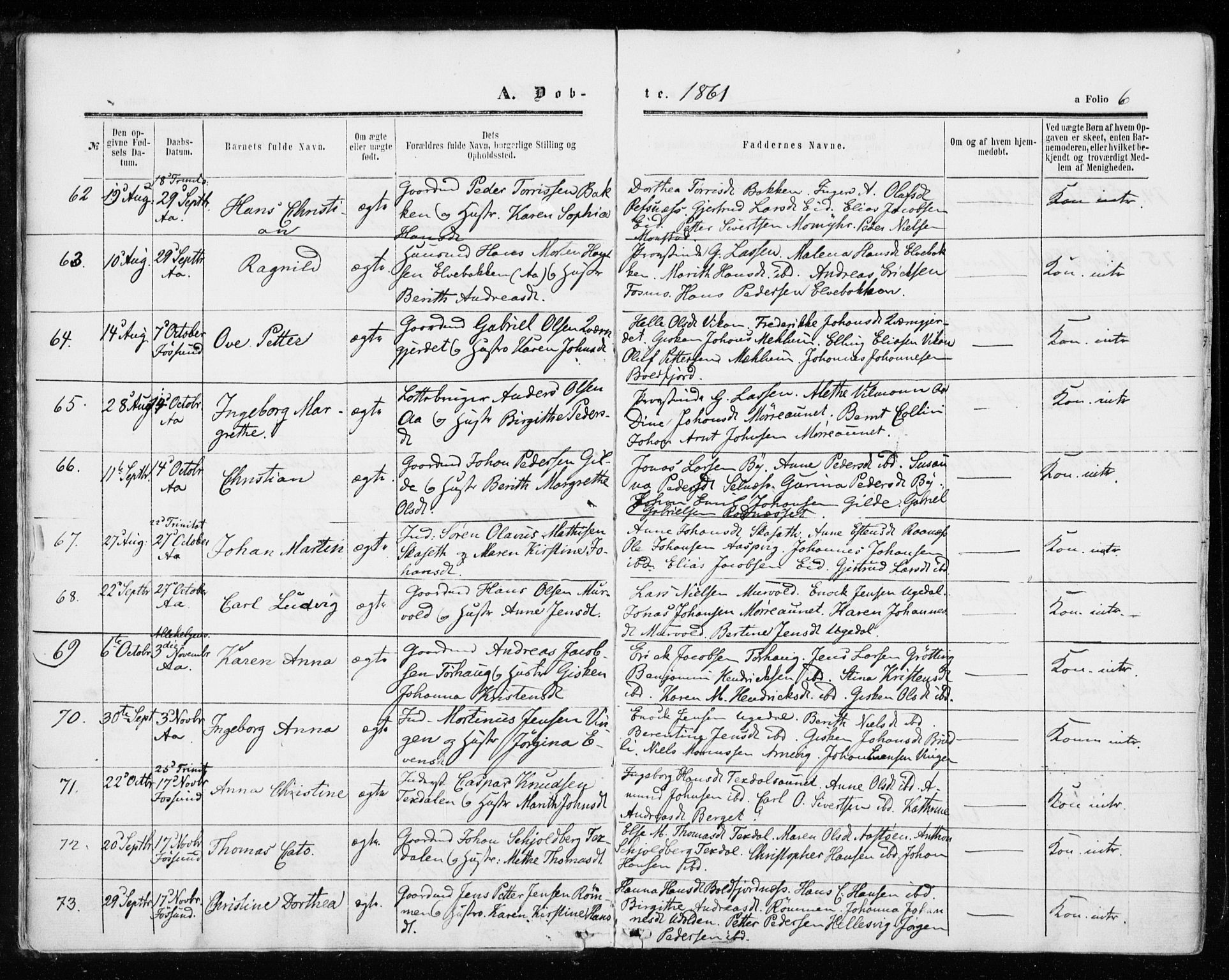 Ministerialprotokoller, klokkerbøker og fødselsregistre - Sør-Trøndelag, SAT/A-1456/655/L0678: Parish register (official) no. 655A07, 1861-1873, p. 6