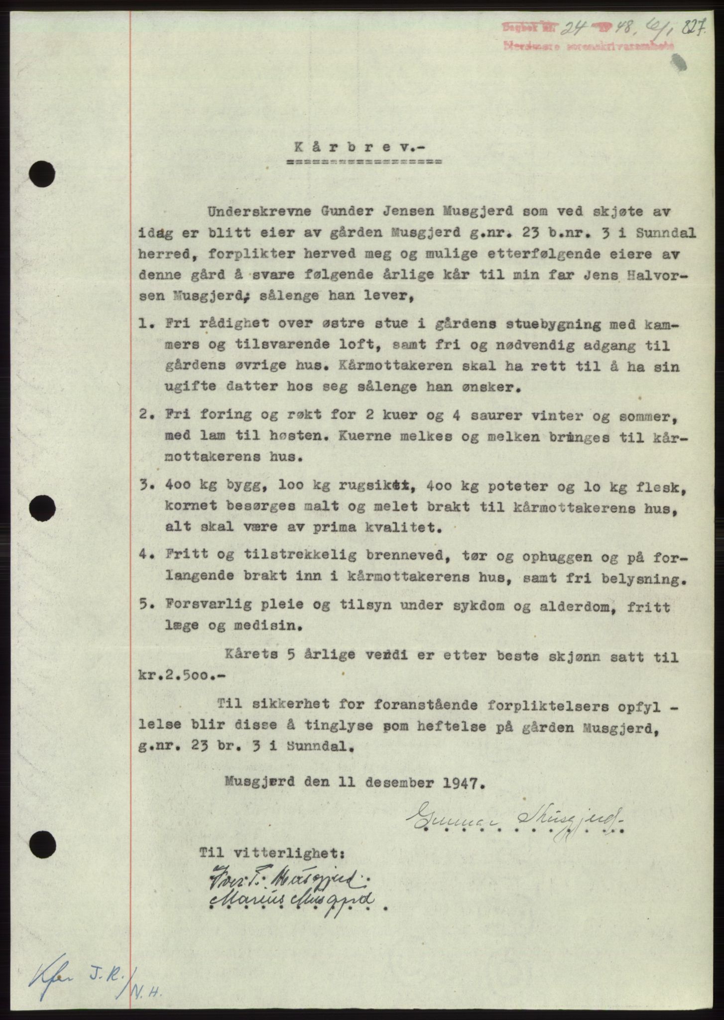 Nordmøre sorenskriveri, AV/SAT-A-4132/1/2/2Ca: Mortgage book no. B97, 1947-1948, Diary no: : 24/1948