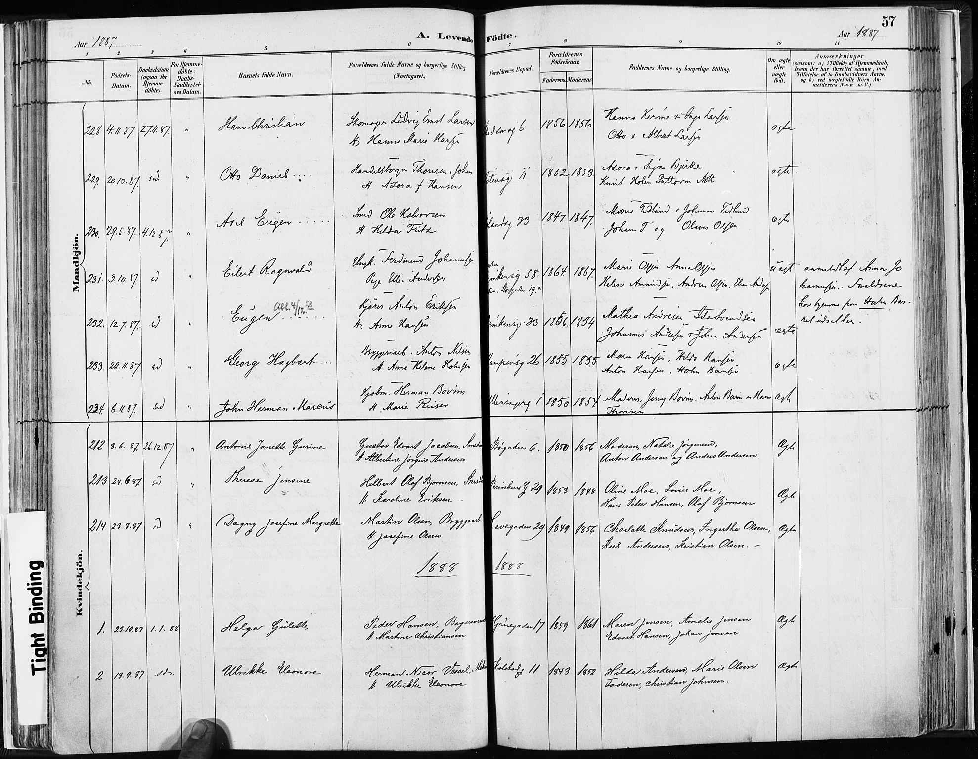 Kampen prestekontor Kirkebøker, AV/SAO-A-10853/F/Fa/L0003: Parish register (official) no. I 3, 1886-1892, p. 57