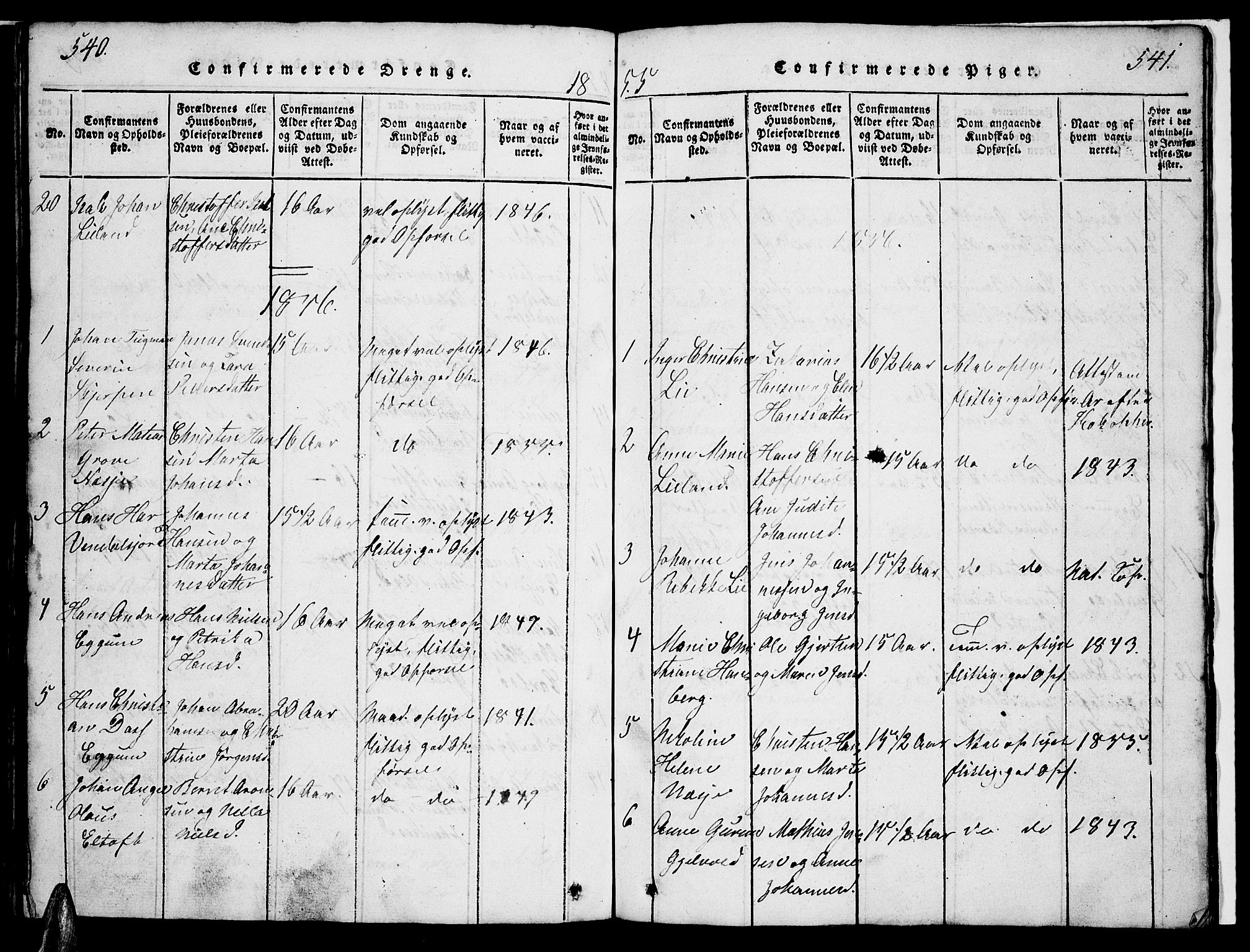 Ministerialprotokoller, klokkerbøker og fødselsregistre - Nordland, AV/SAT-A-1459/880/L1139: Parish register (copy) no. 880C01, 1836-1857, p. 540-541