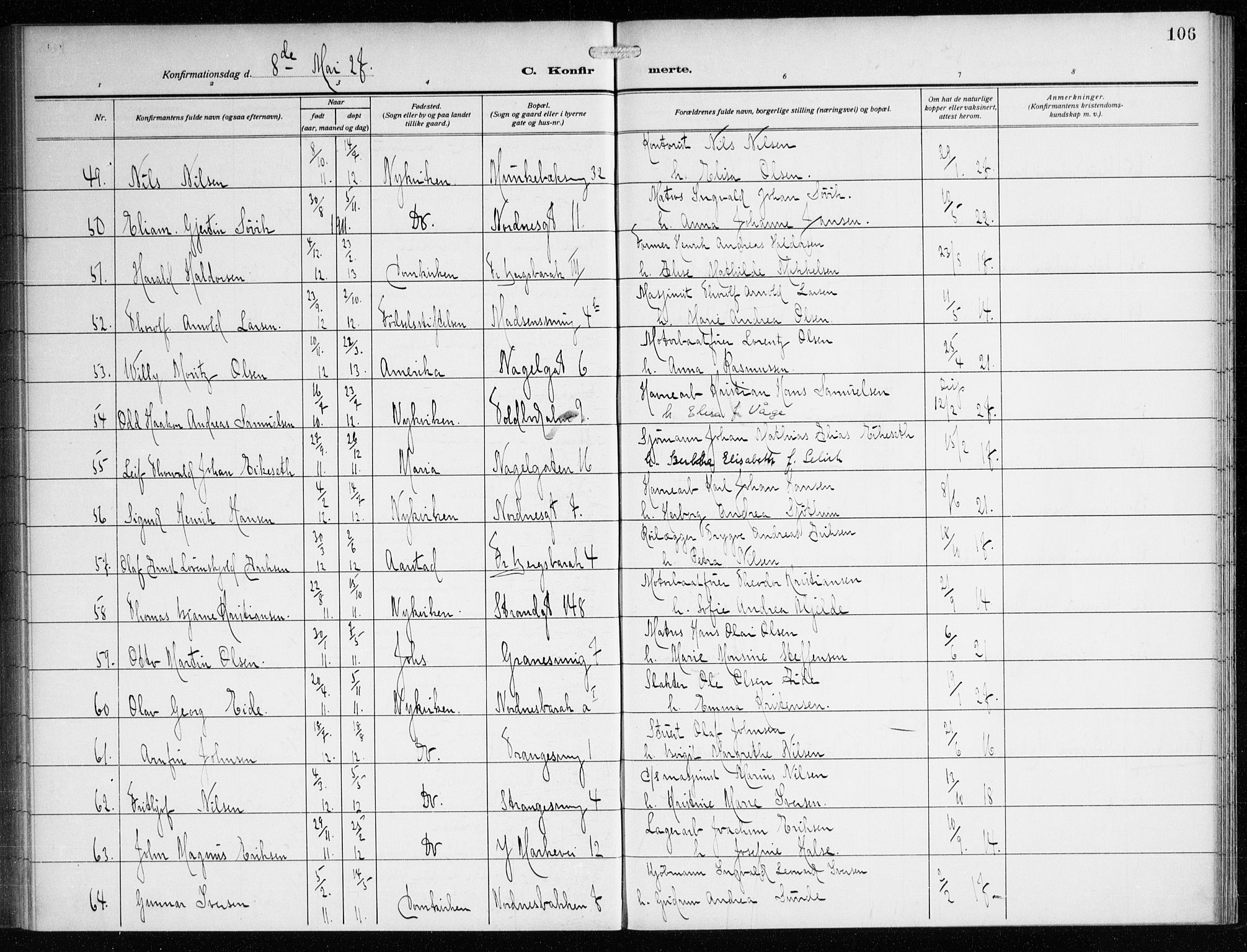 Nykirken Sokneprestembete, AV/SAB-A-77101/H/Haa/L0029: Parish register (official) no. C 8, 1913-1936, p. 106