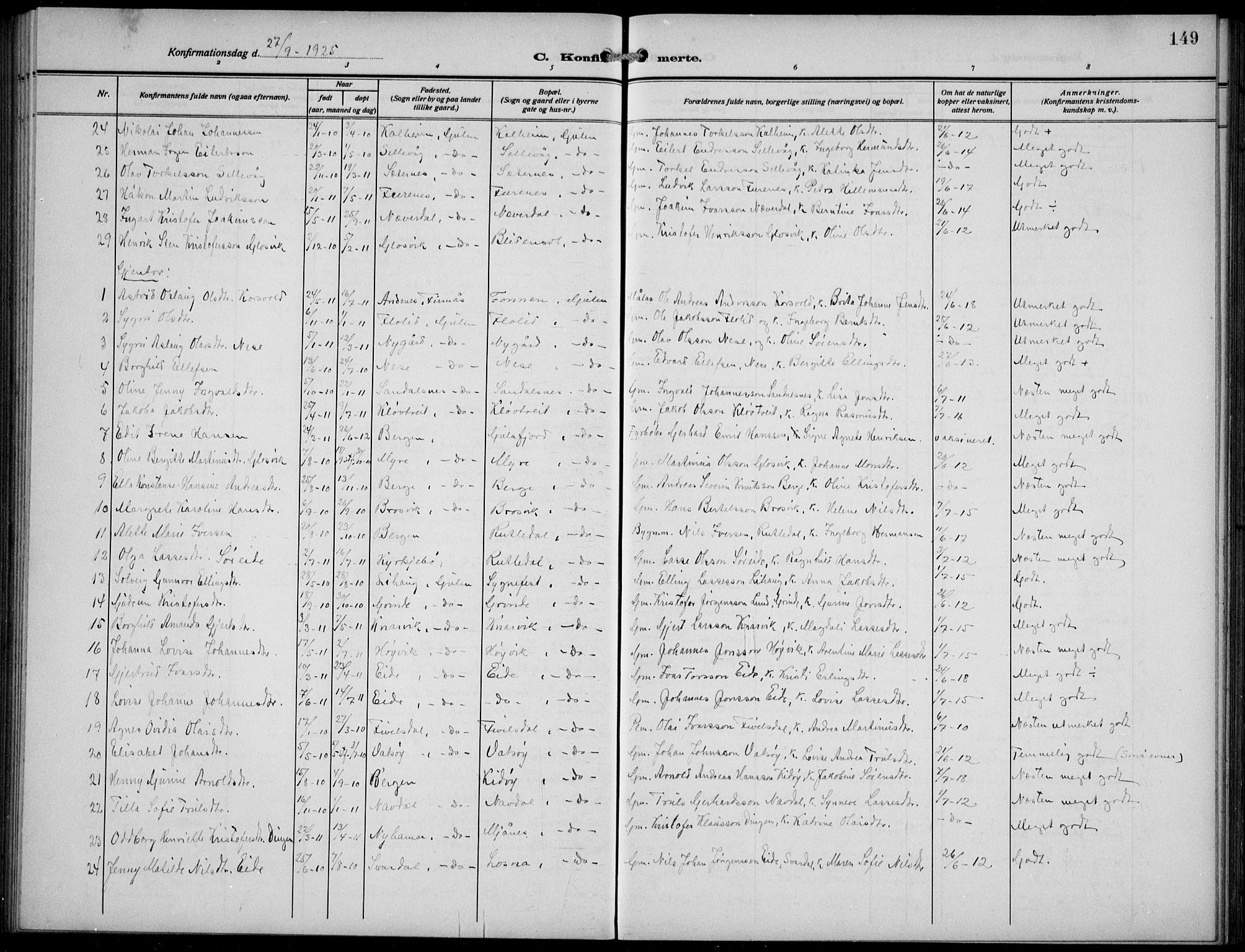 Gulen sokneprestembete, AV/SAB-A-80201/H/Hab/Habb/L0004: Parish register (copy) no. B 4, 1908-1936, p. 149