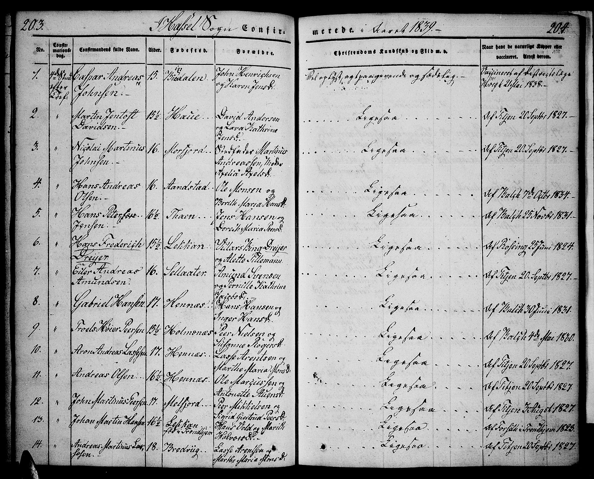 Ministerialprotokoller, klokkerbøker og fødselsregistre - Nordland, AV/SAT-A-1459/888/L1239: Parish register (official) no. 888A06 /1, 1837-1849, p. 203-204