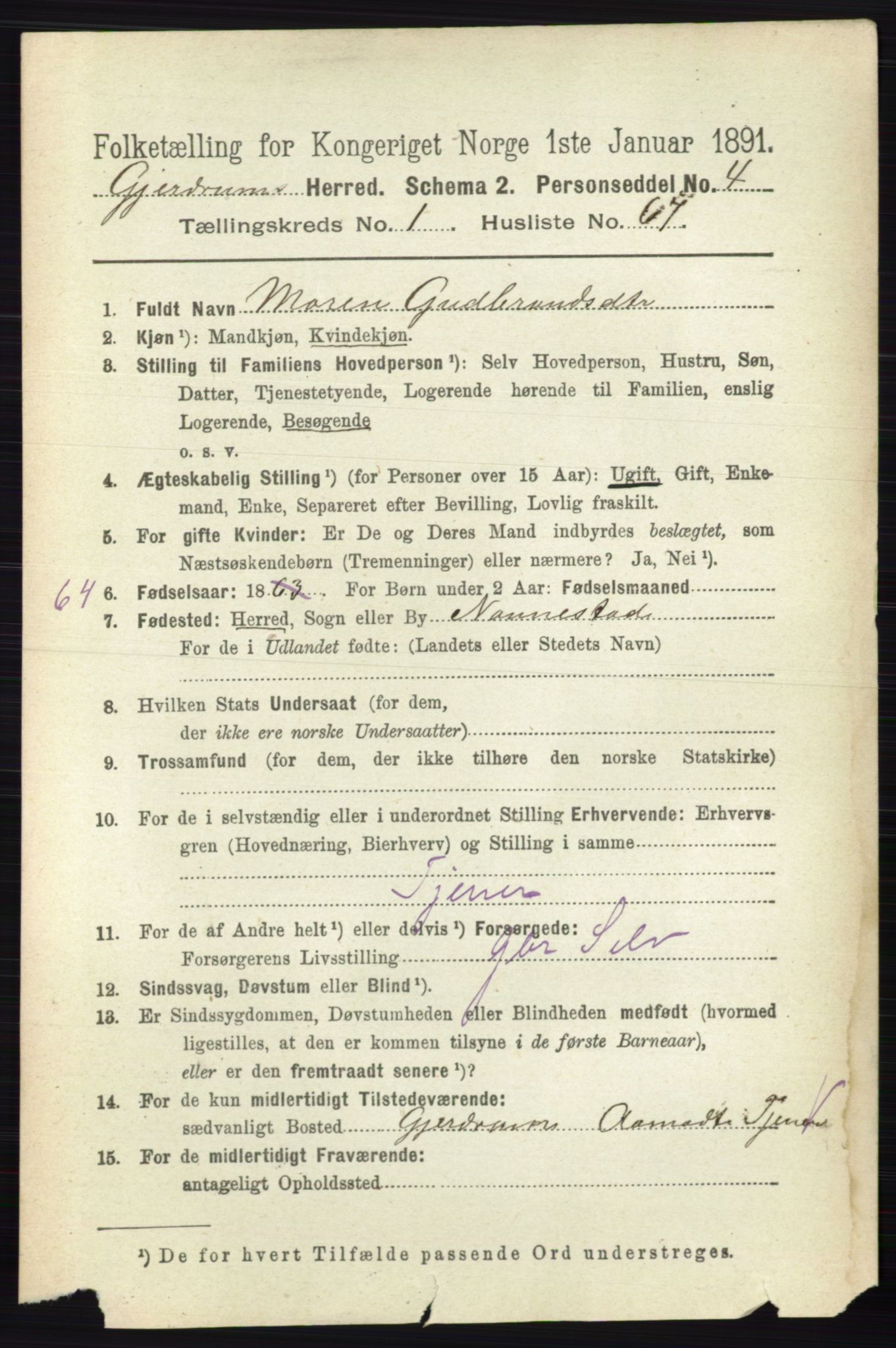 RA, 1891 census for 0234 Gjerdrum, 1891, p. 502