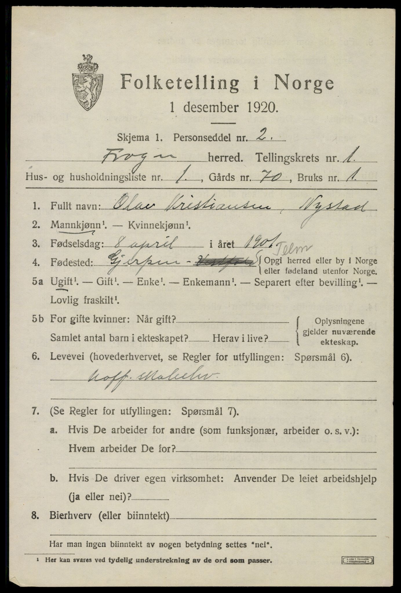 SAO, 1920 census for Frogn, 1920, p. 929