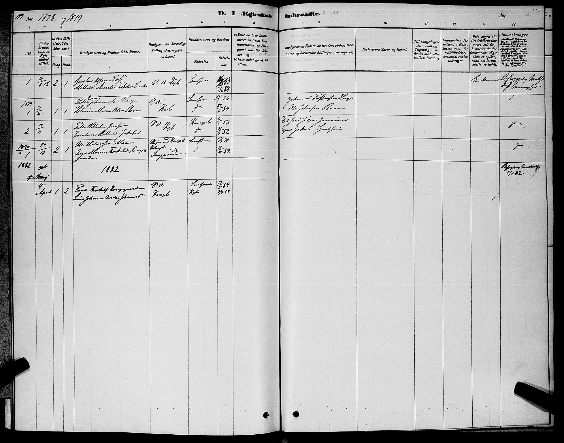 Kongsberg kirkebøker, SAKO/A-22/G/Ga/L0005: Parish register (copy) no. 5, 1878-1889, p. 199