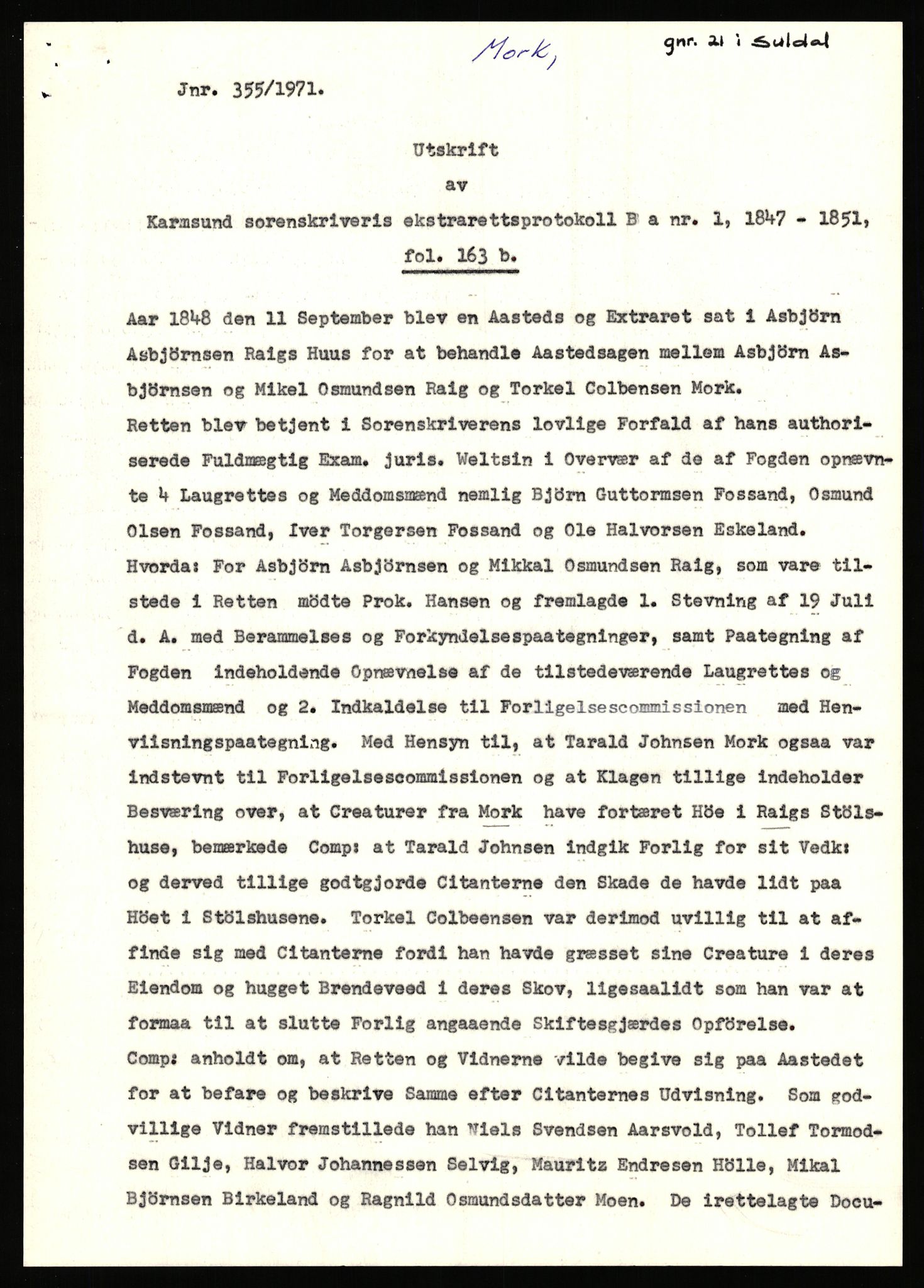 Statsarkivet i Stavanger, SAST/A-101971/03/Y/Yj/L0059: Avskrifter sortert etter gårdsnavn: Mo - Musland, 1750-1930, p. 275
