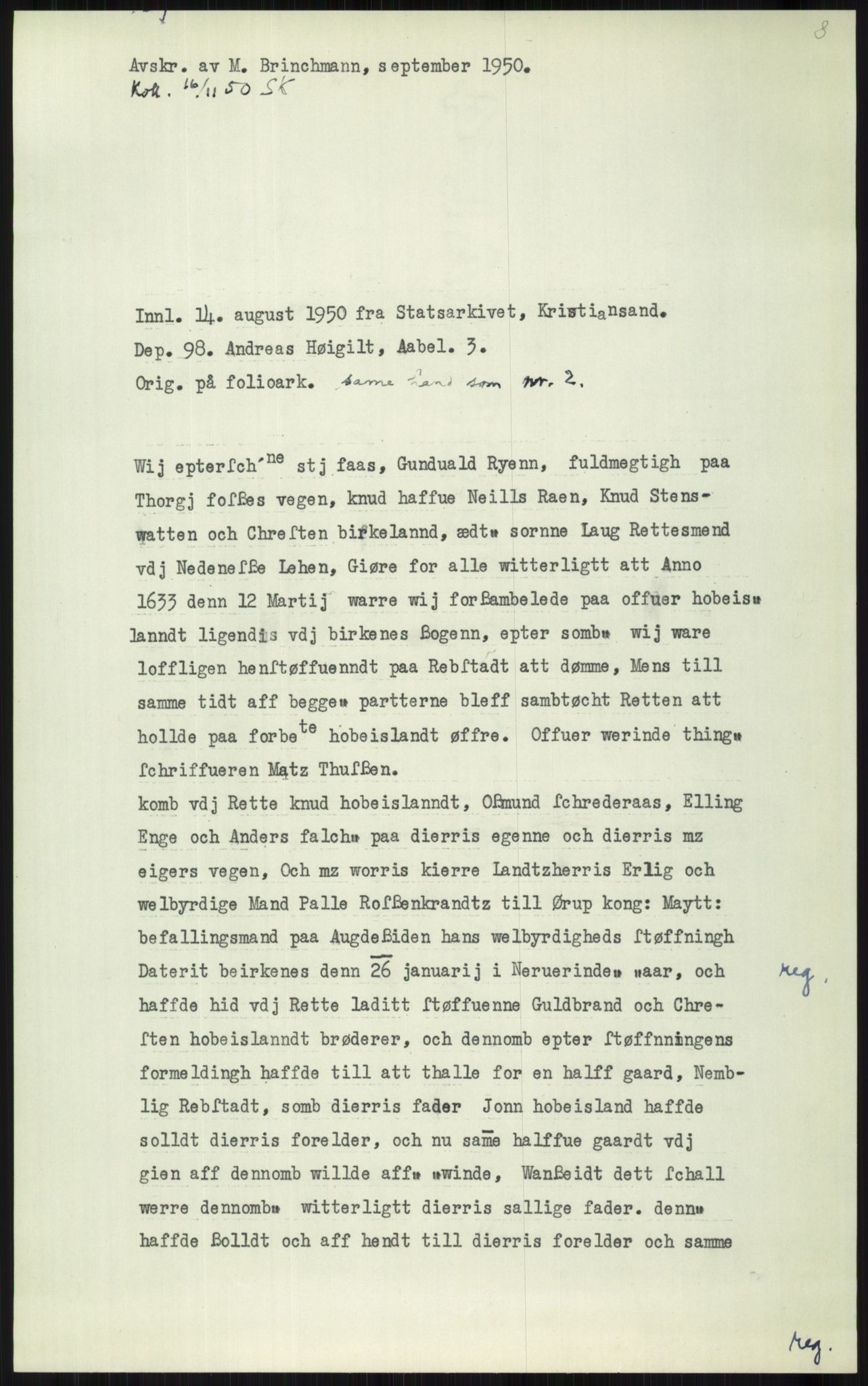 Samlinger til kildeutgivelse, Diplomavskriftsamlingen, AV/RA-EA-4053/H/Ha, p. 3276