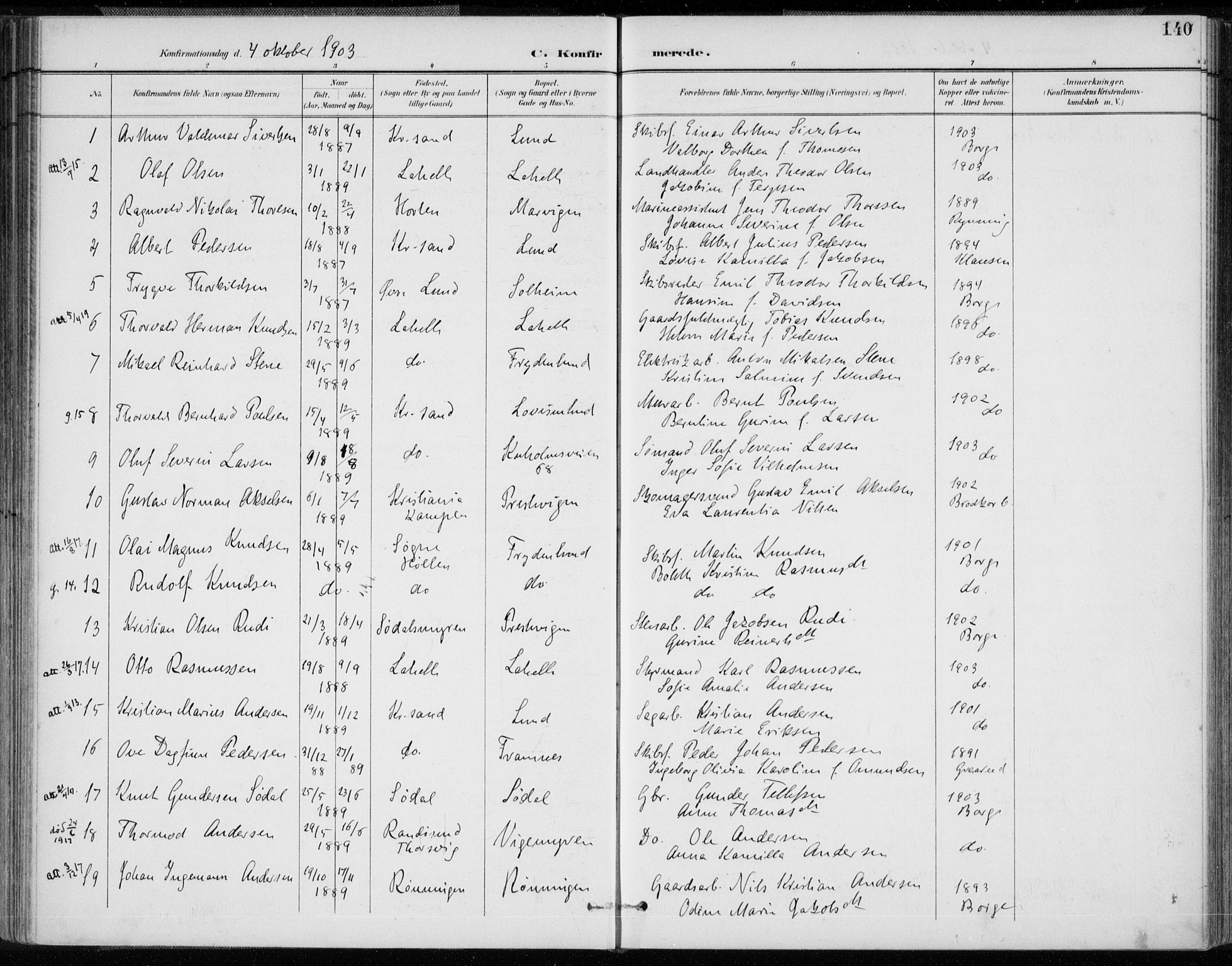 Oddernes sokneprestkontor, AV/SAK-1111-0033/F/Fa/Faa/L0010: Parish register (official) no. A 10, 1897-1911, p. 140