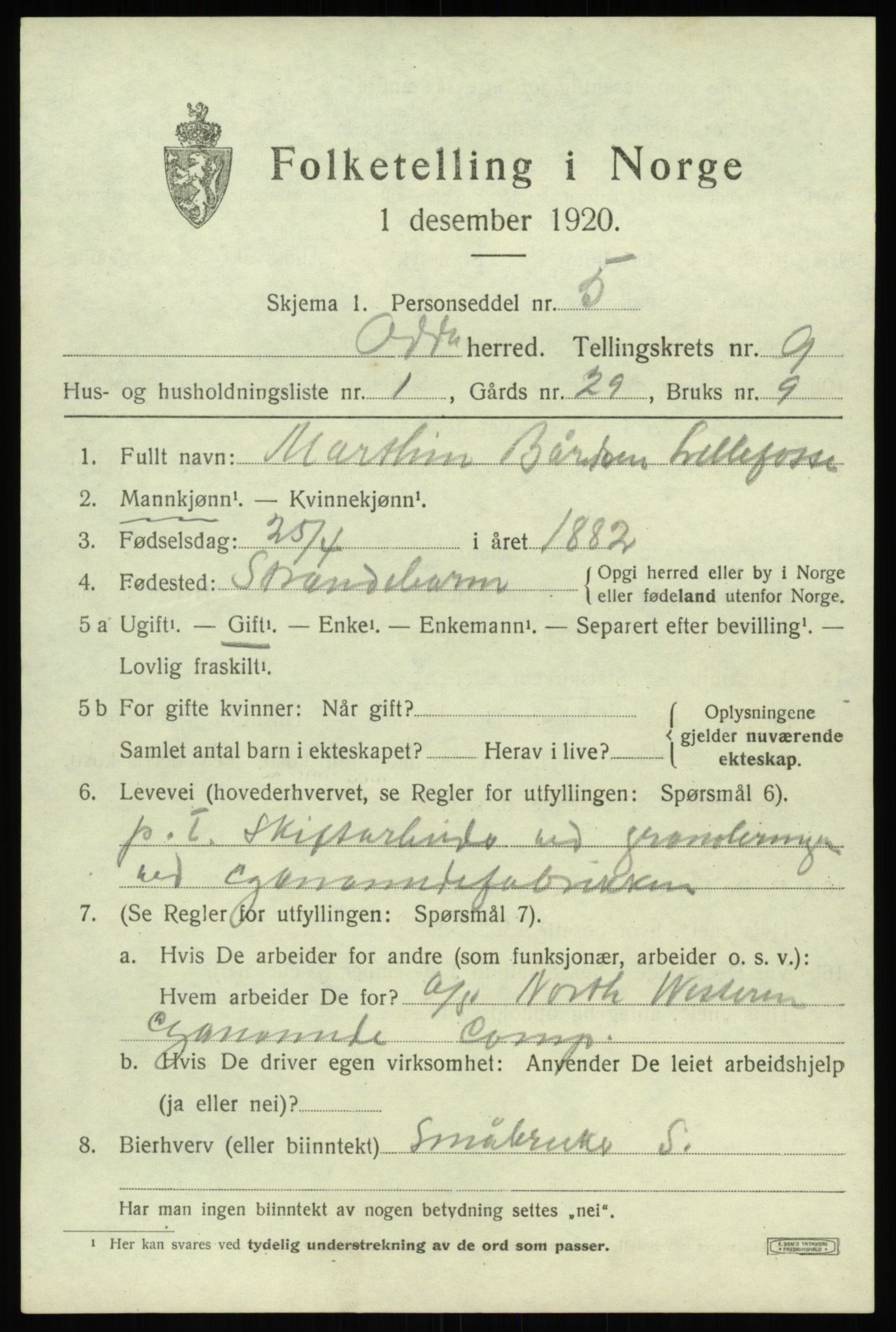 SAB, 1920 census for Odda, 1920, p. 7387