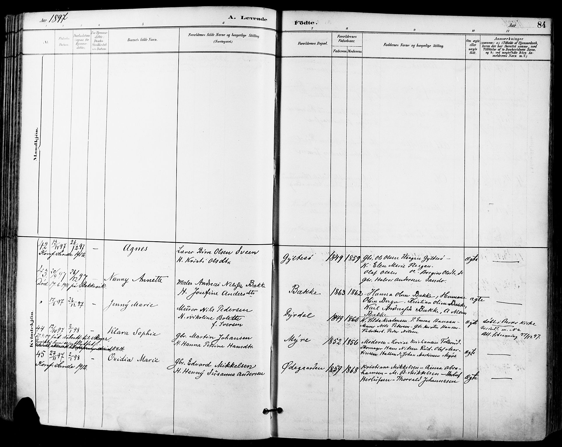 Sande Kirkebøker, AV/SAKO-A-53/F/Fa/L0007: Parish register (official) no. 7, 1888-1903, p. 84