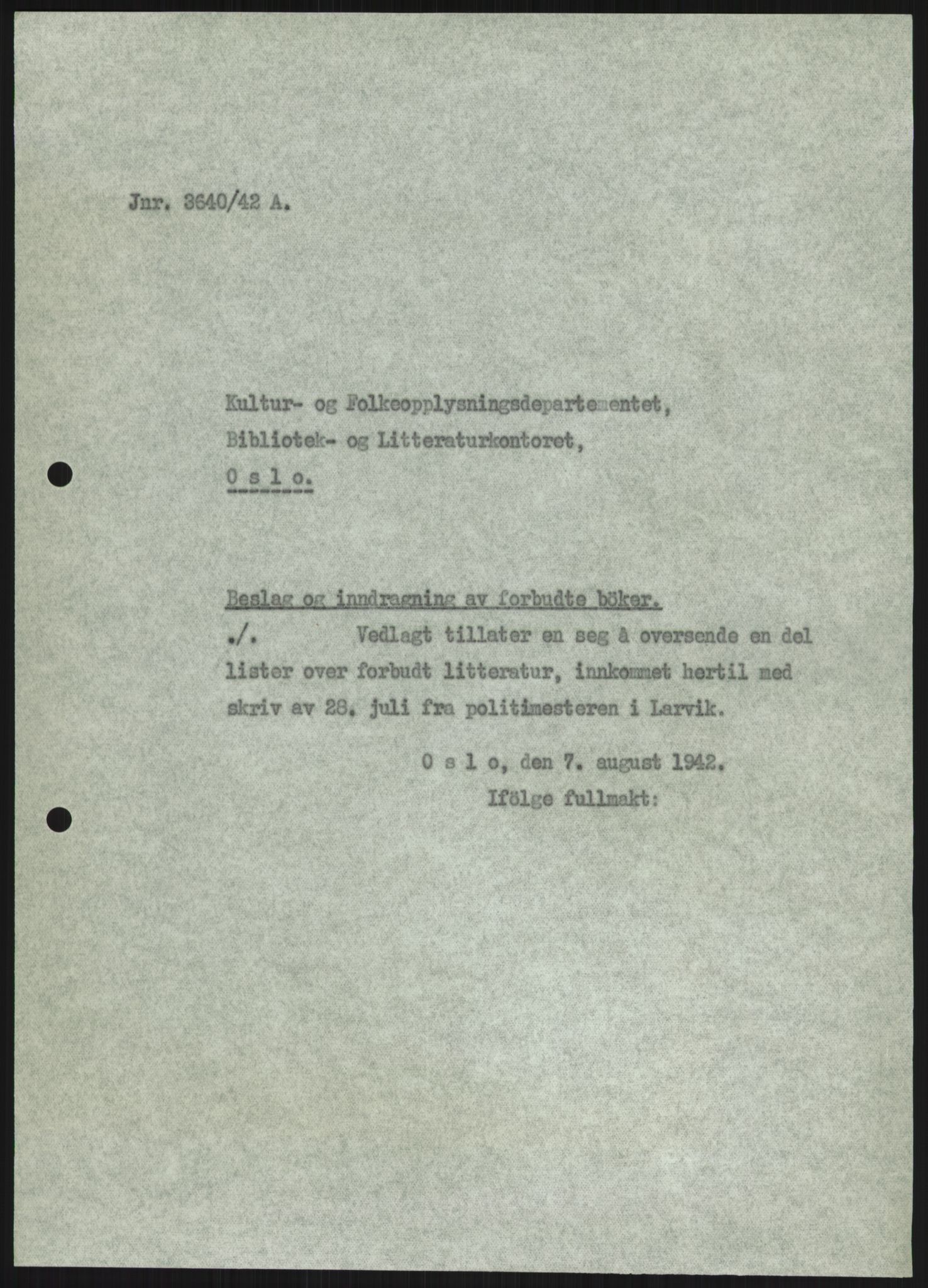 Statspolitiet - Hovedkontoret / Osloavdelingen, AV/RA-S-1329/F/L0091: Beslaglagt litteratur, 1941-1943, p. 547