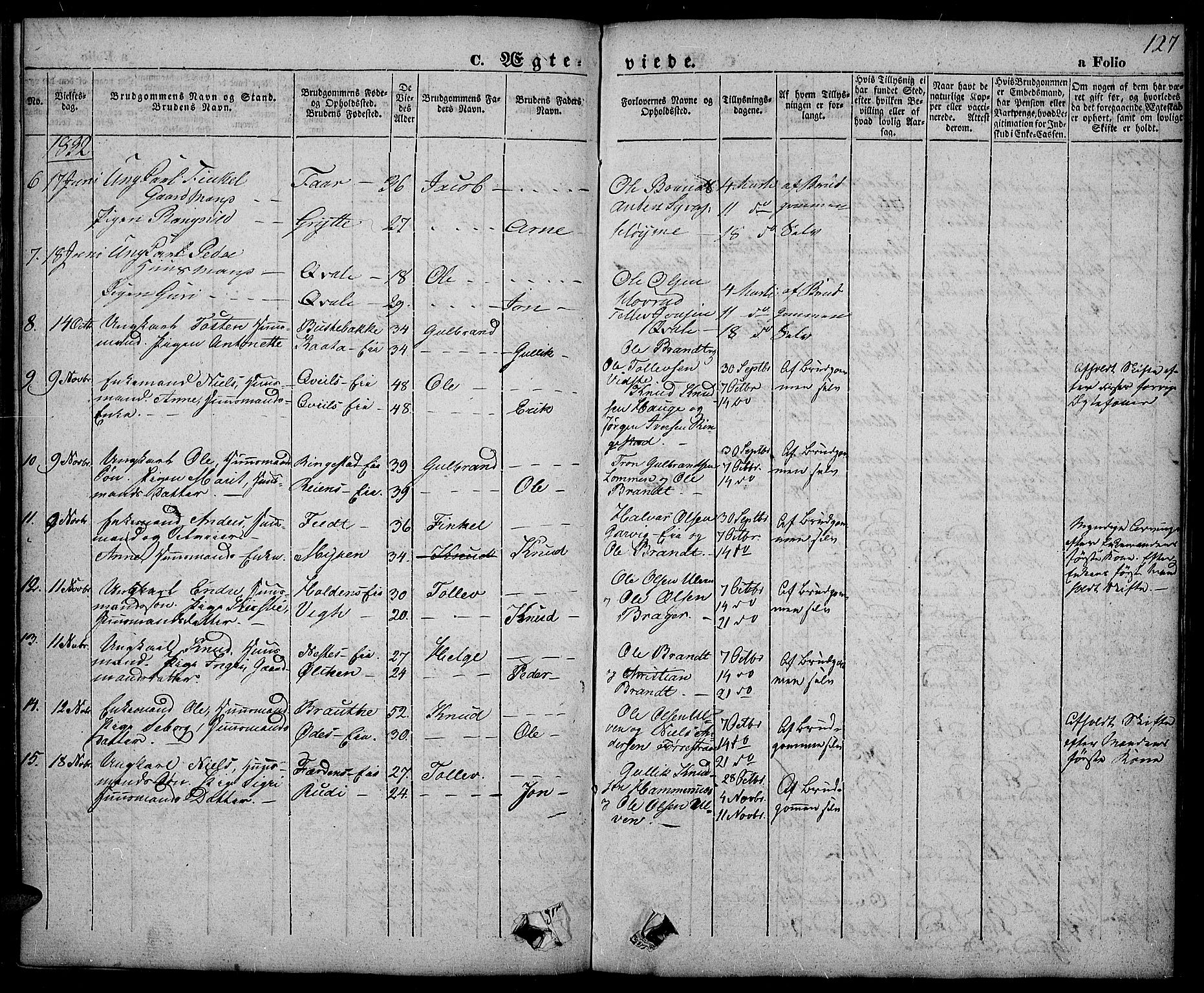 Slidre prestekontor, SAH/PREST-134/H/Ha/Haa/L0003: Parish register (official) no. 3, 1831-1843, p. 127