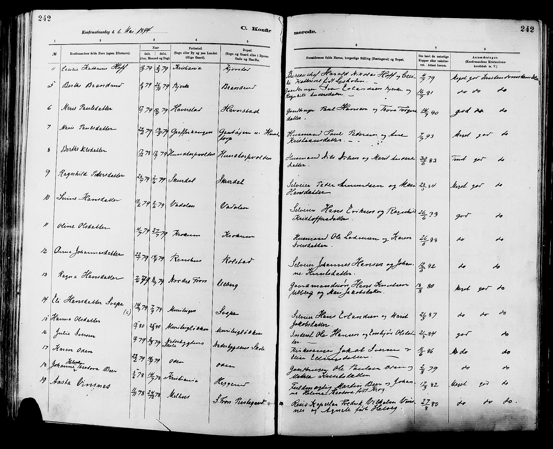 Sør-Fron prestekontor, AV/SAH-PREST-010/H/Ha/Haa/L0003: Parish register (official) no. 3, 1881-1897, p. 242