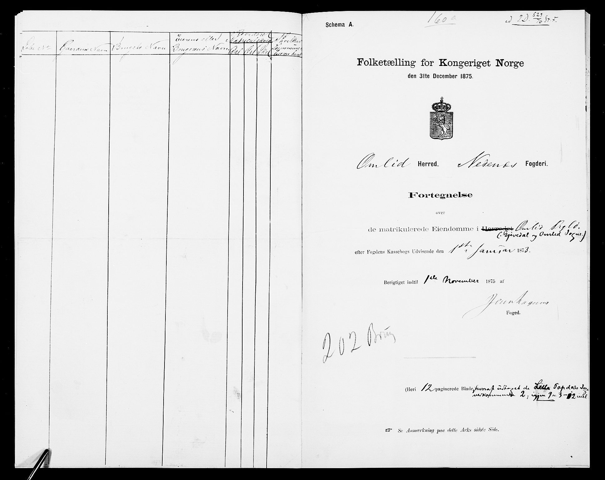 SAK, 1875 census for 0929P Åmli, 1875, p. 7