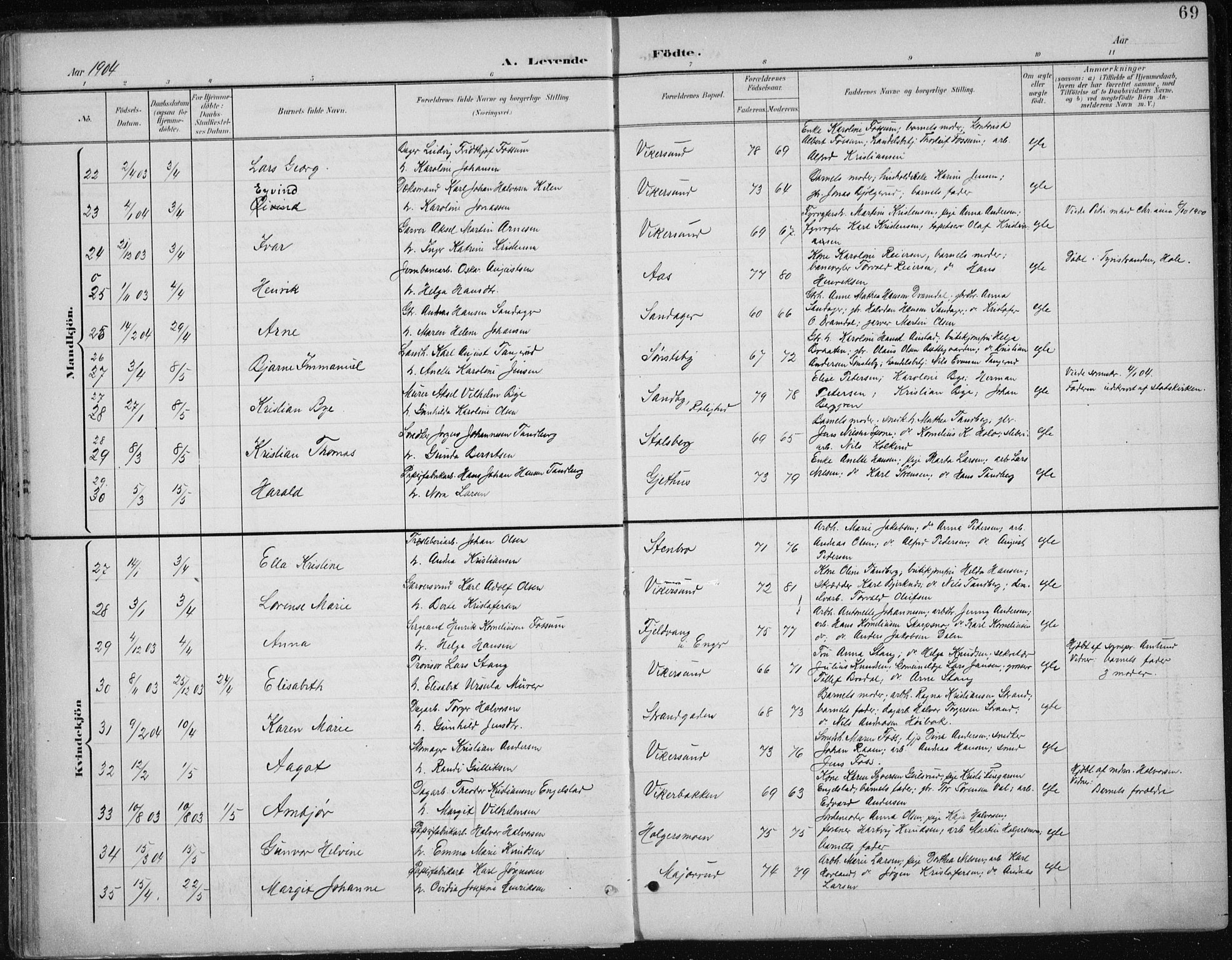 Modum kirkebøker, AV/SAKO-A-234/F/Fa/L0013: Parish register (official) no. 13, 1899-1907, p. 69