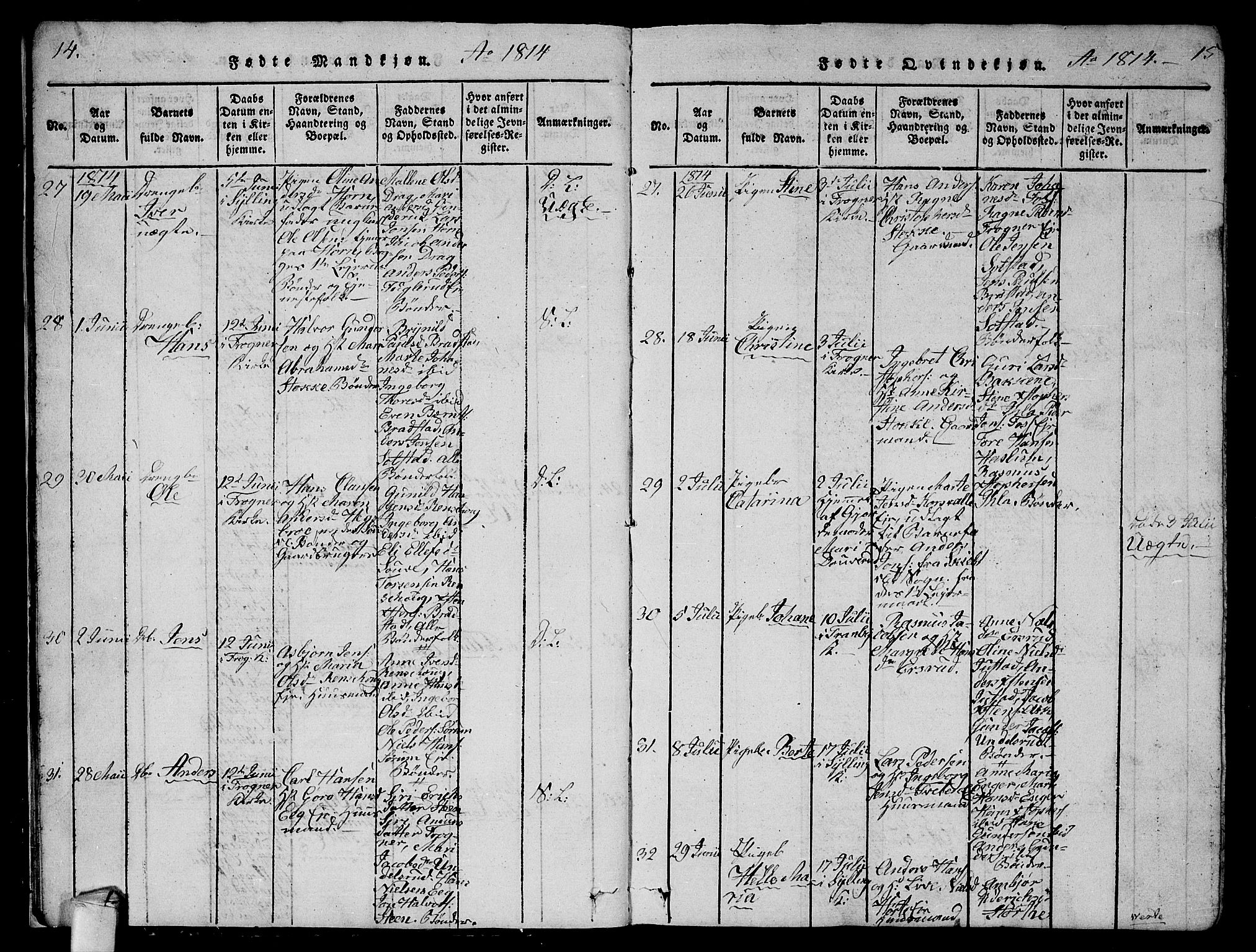 Lier kirkebøker, AV/SAKO-A-230/G/Ga/L0001: Parish register (copy) no. I 1, 1813-1824, p. 14-15