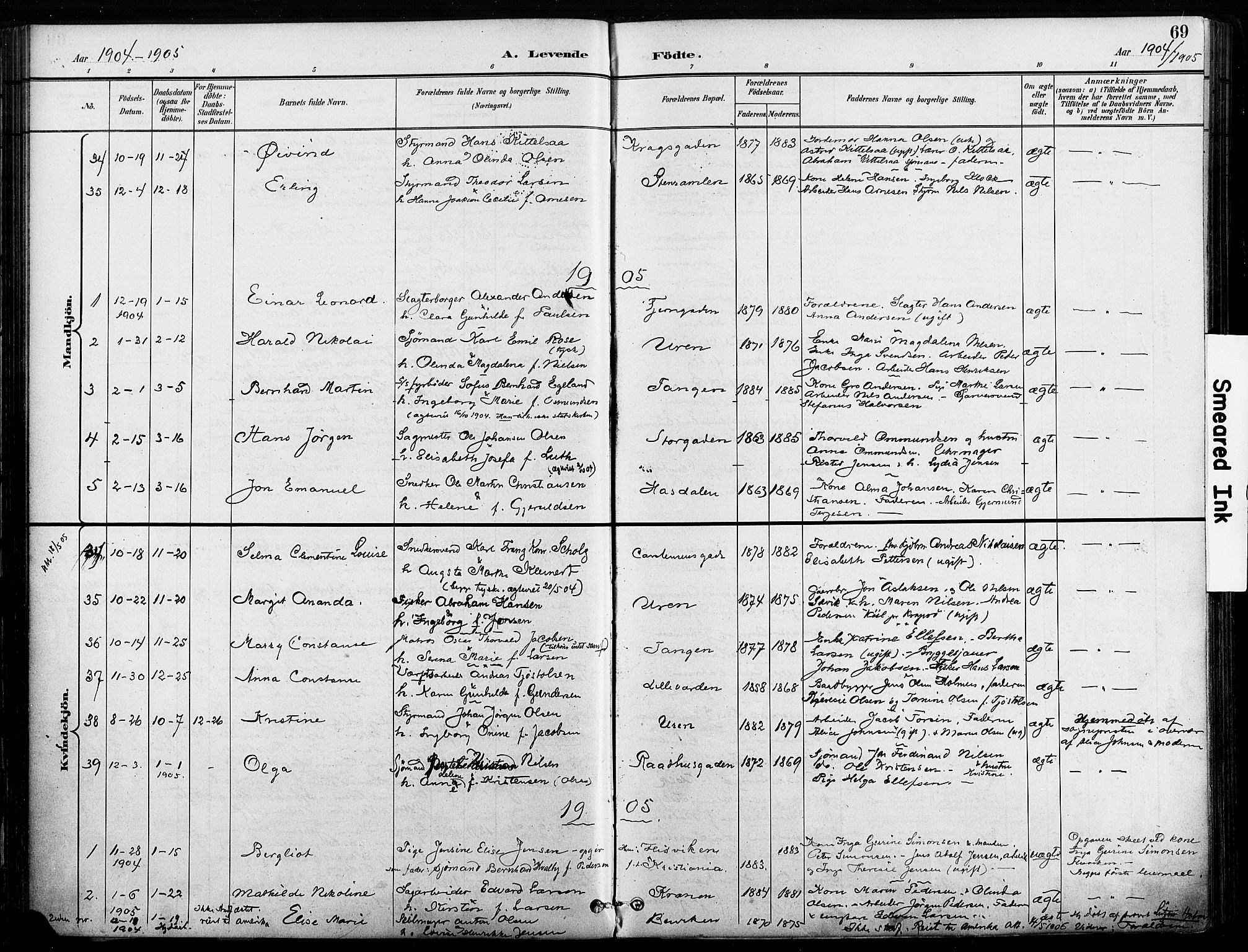Risør sokneprestkontor, SAK/1111-0035/F/Fa/L0010: Parish register (official) no. A 10, 1896-1906, p. 69
