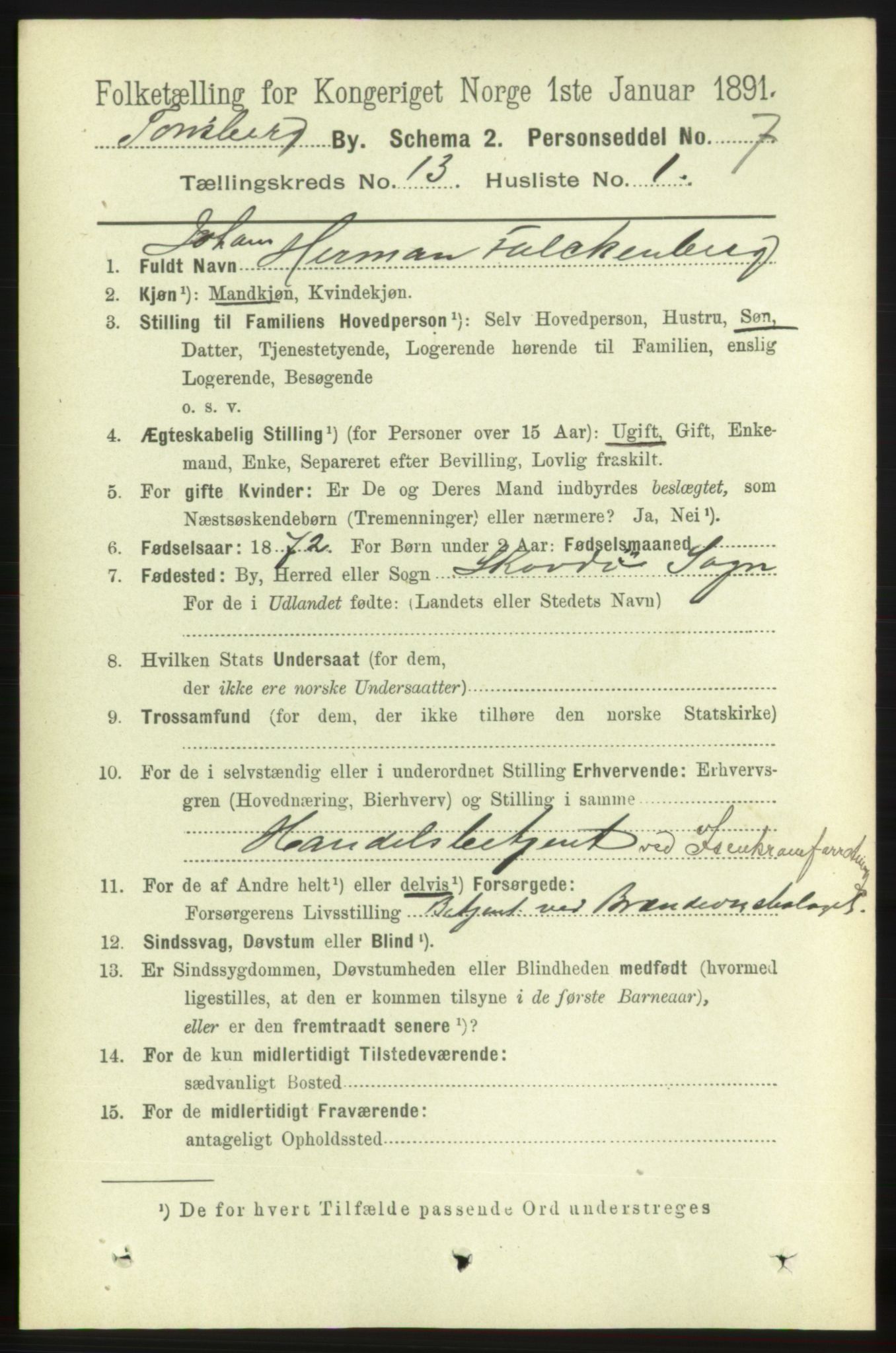 RA, 1891 census for 0705 Tønsberg, 1891, p. 4306