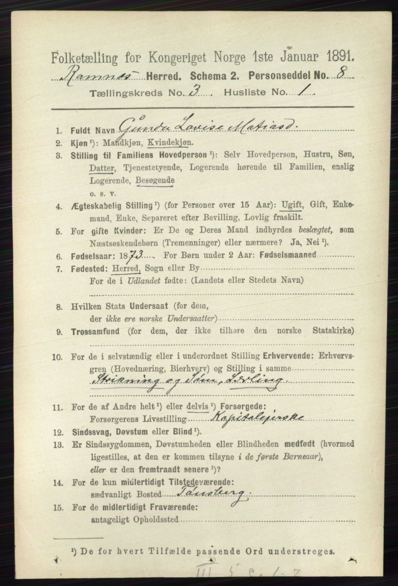 RA, 1891 census for 0718 Ramnes, 1891, p. 1308