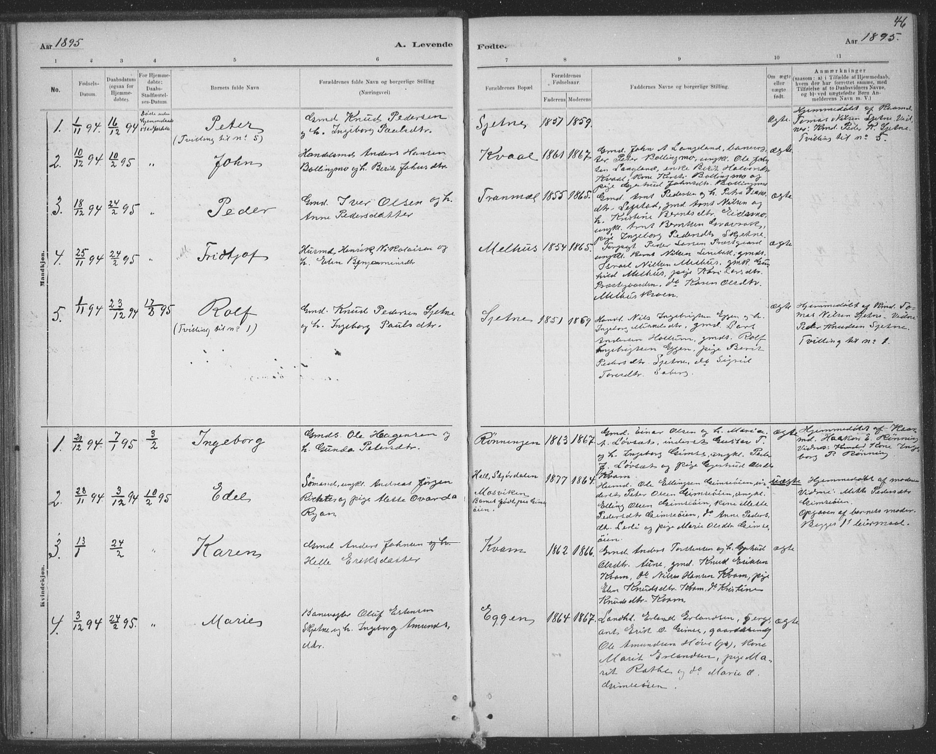 Ministerialprotokoller, klokkerbøker og fødselsregistre - Sør-Trøndelag, SAT/A-1456/691/L1085: Parish register (official) no. 691A17, 1887-1908, p. 46