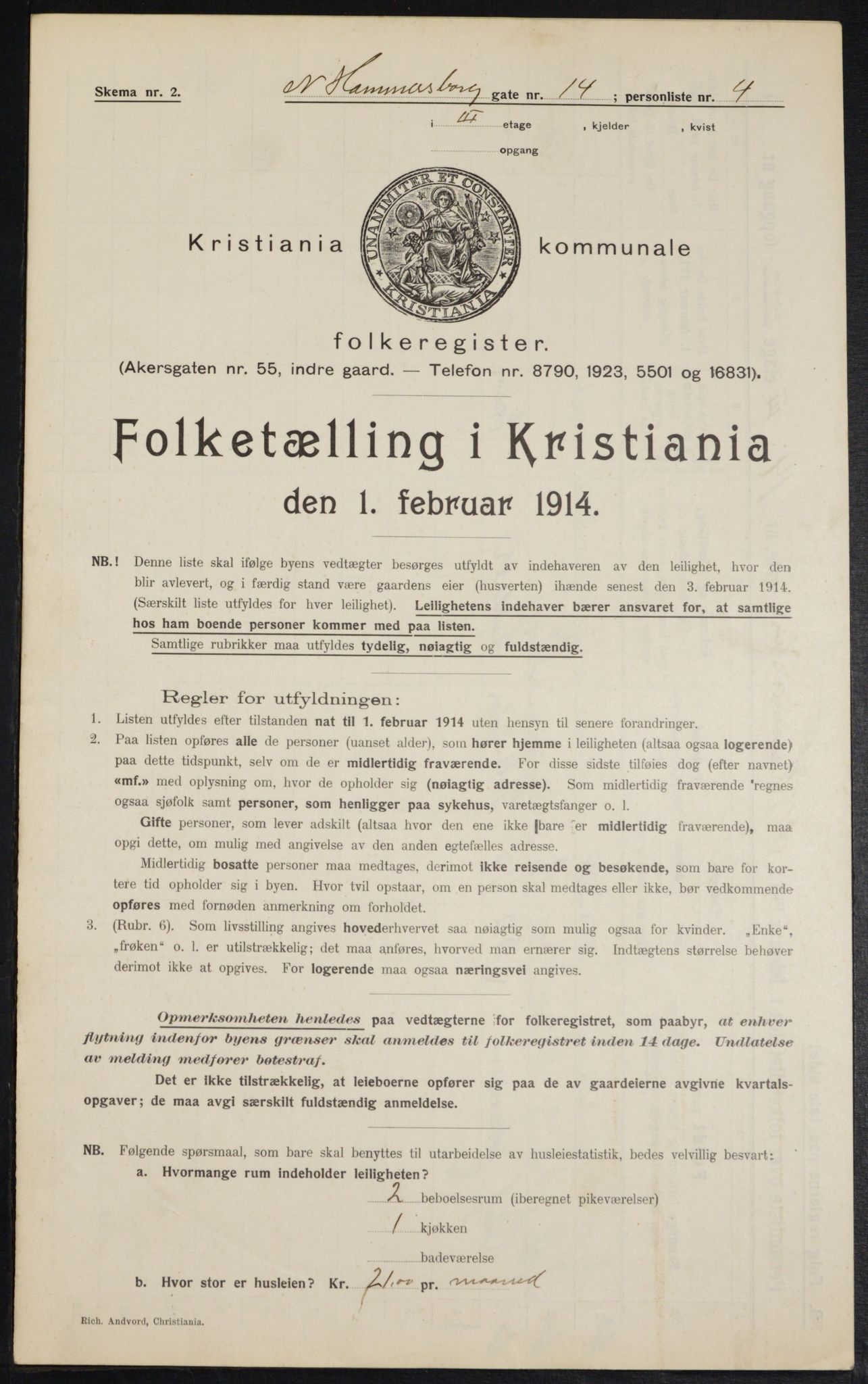 OBA, Municipal Census 1914 for Kristiania, 1914, p. 69447