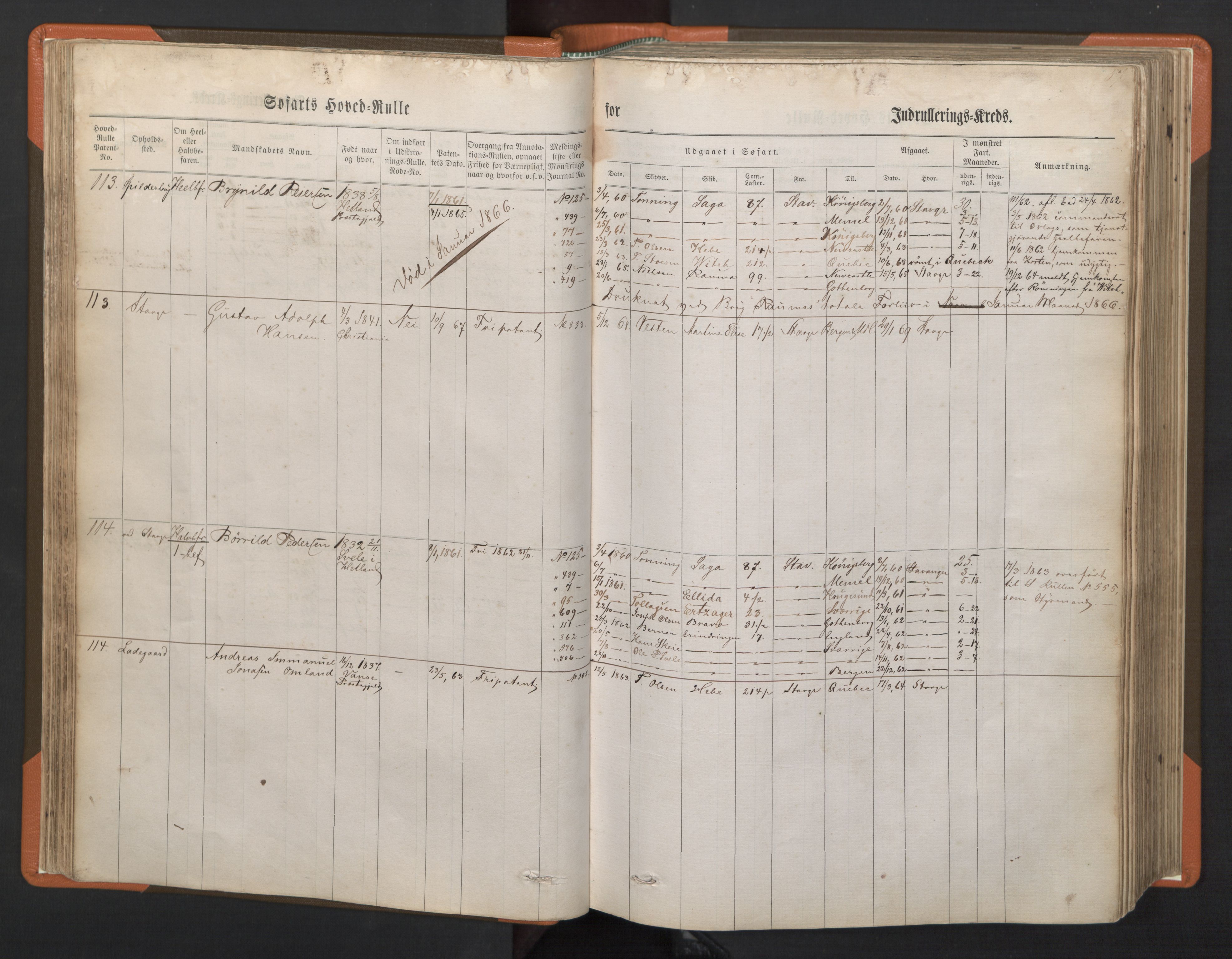 Stavanger sjømannskontor, AV/SAST-A-102006/F/Fb/Fbb/L0001: Sjøfartshovedrulle, patentnr. 1-720 (del 1), 1860-1863, p. 60