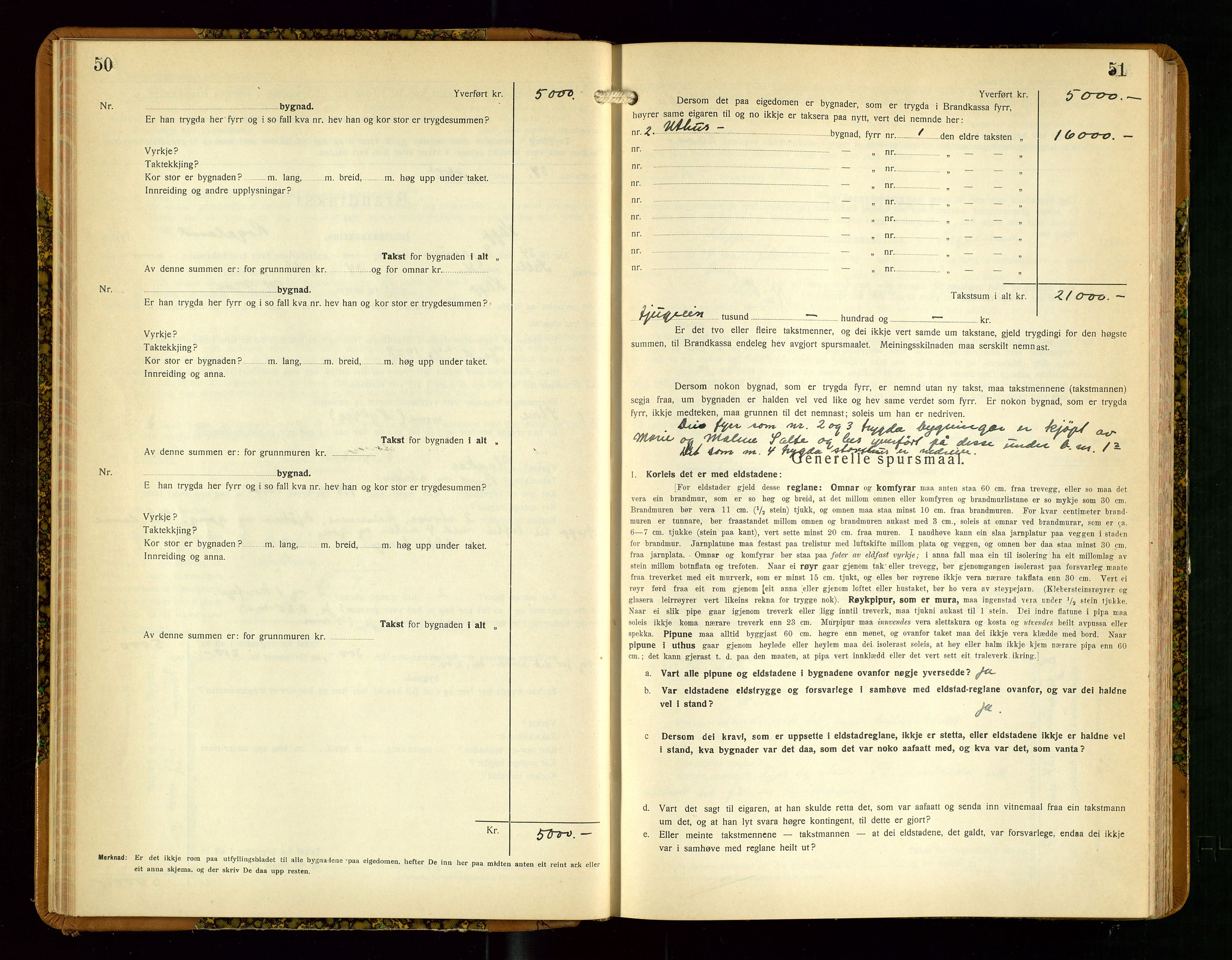 Klepp lensmannskontor, SAST/A-100163/Goc/L0013: "Brandtakstbok" m/register, 1933-1937, p. 50-51