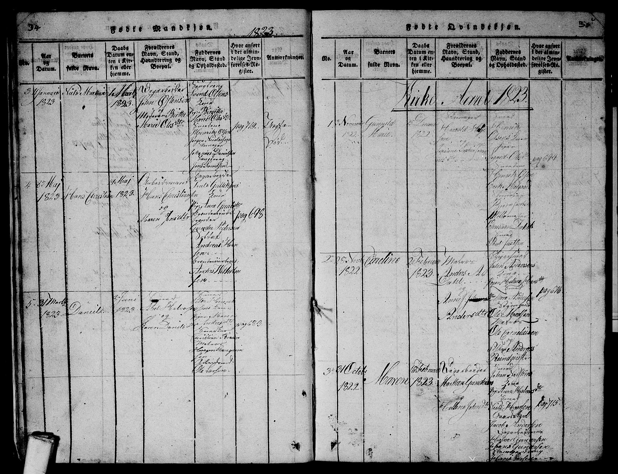 Larvik kirkebøker, AV/SAKO-A-352/G/Gb/L0001: Parish register (copy) no. II 1, 1818-1843, p. 34-35