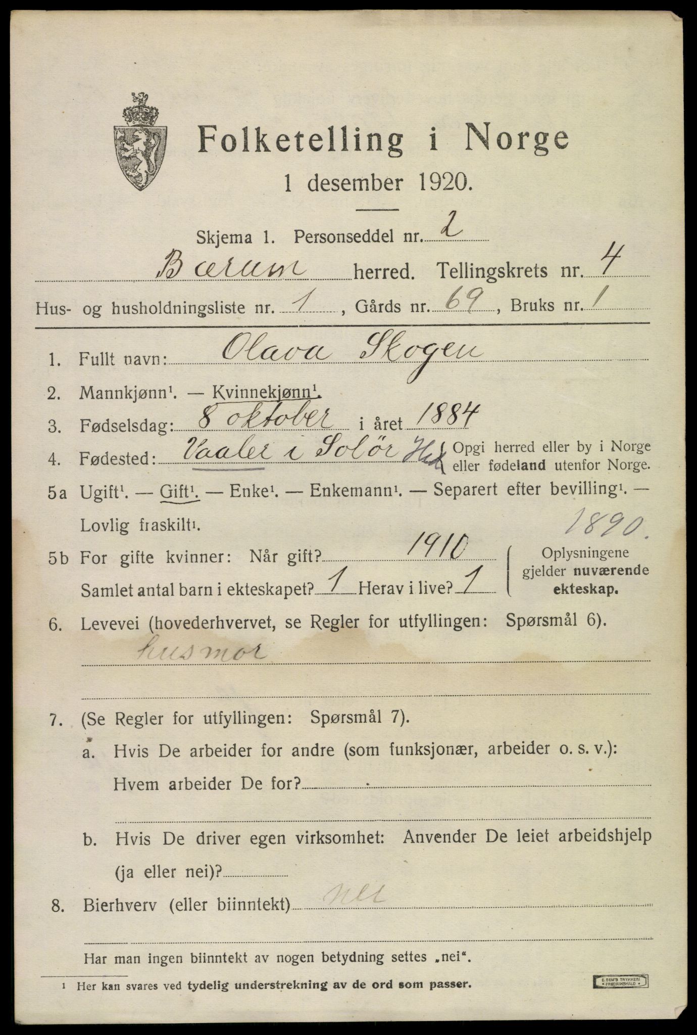 SAO, 1920 census for Bærum, 1920, p. 8750