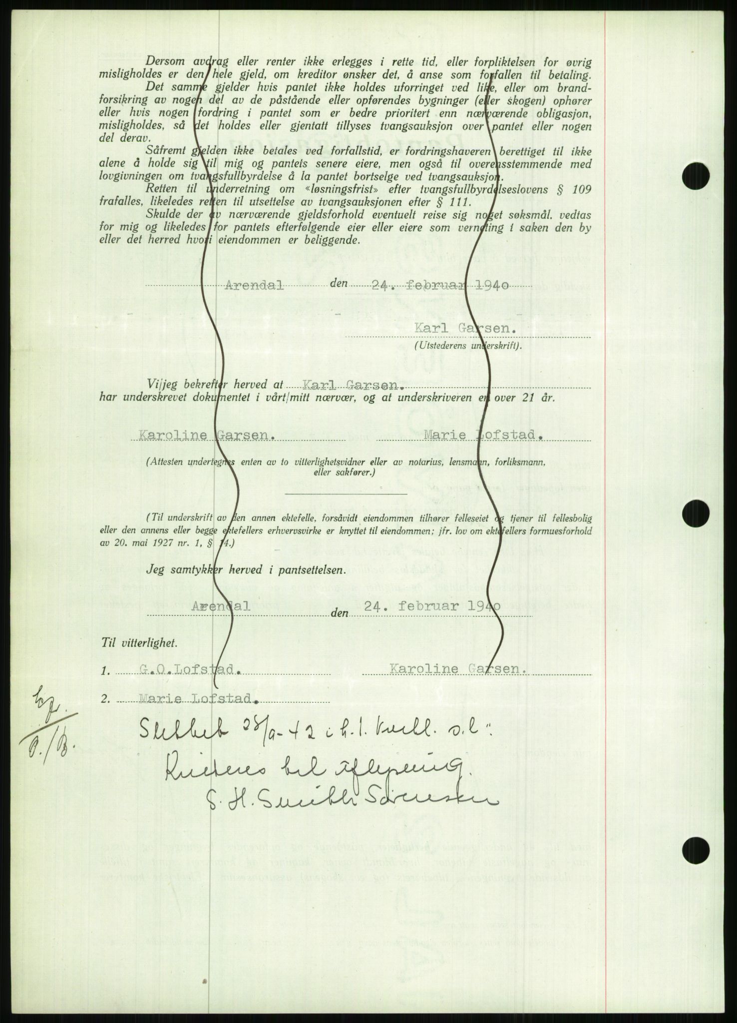 Nedenes sorenskriveri, AV/SAK-1221-0006/G/Gb/Gbb/L0001: Mortgage book no. I, 1939-1942, Diary no: : 193/1940