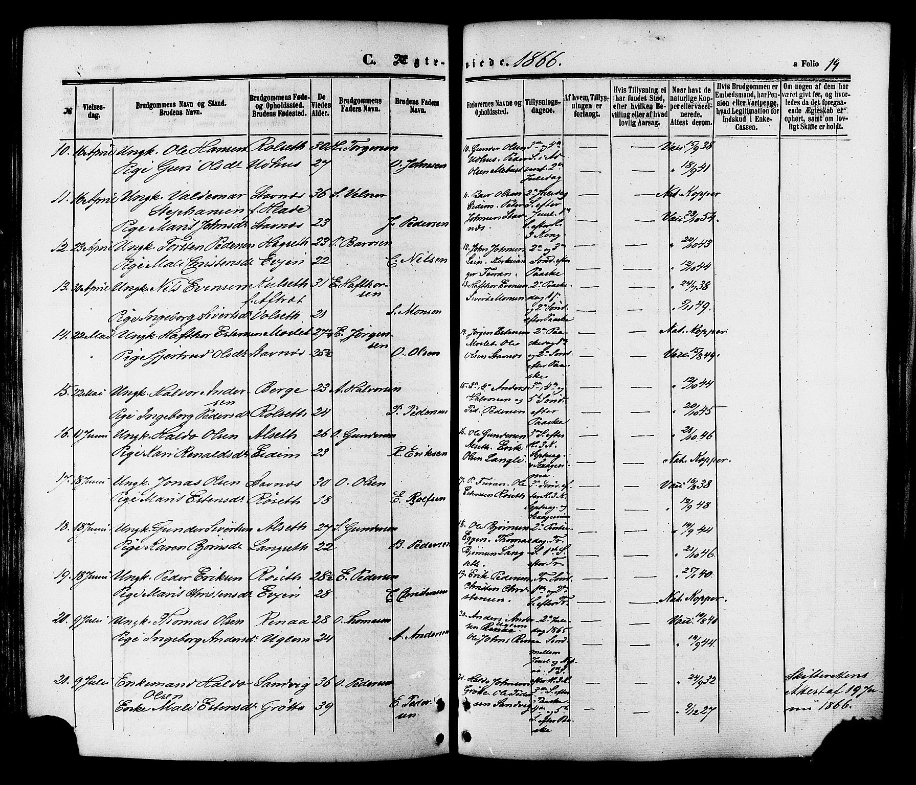 Ministerialprotokoller, klokkerbøker og fødselsregistre - Sør-Trøndelag, SAT/A-1456/695/L1147: Parish register (official) no. 695A07, 1860-1877, p. 19